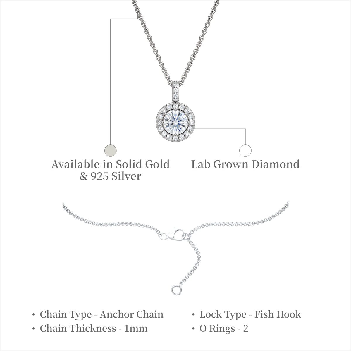 Size of 1 Ct Round Diamond Halo Pendant by Fortune Jewellery 