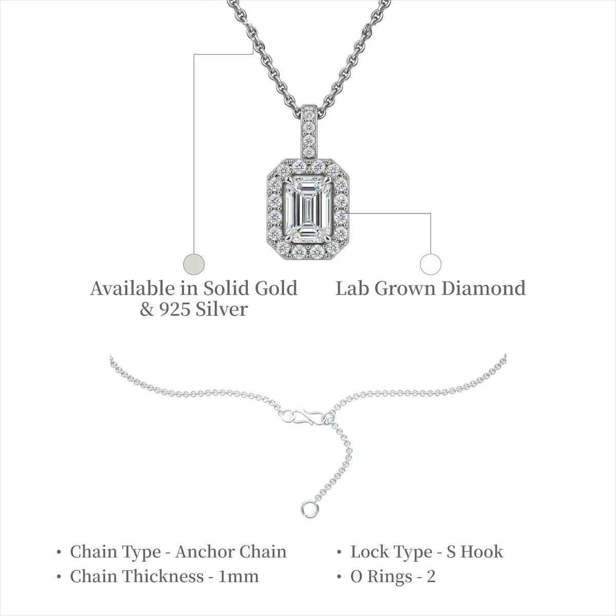 Luxuries 1 Carat Emerald-Cut Diamond Halo Pendant