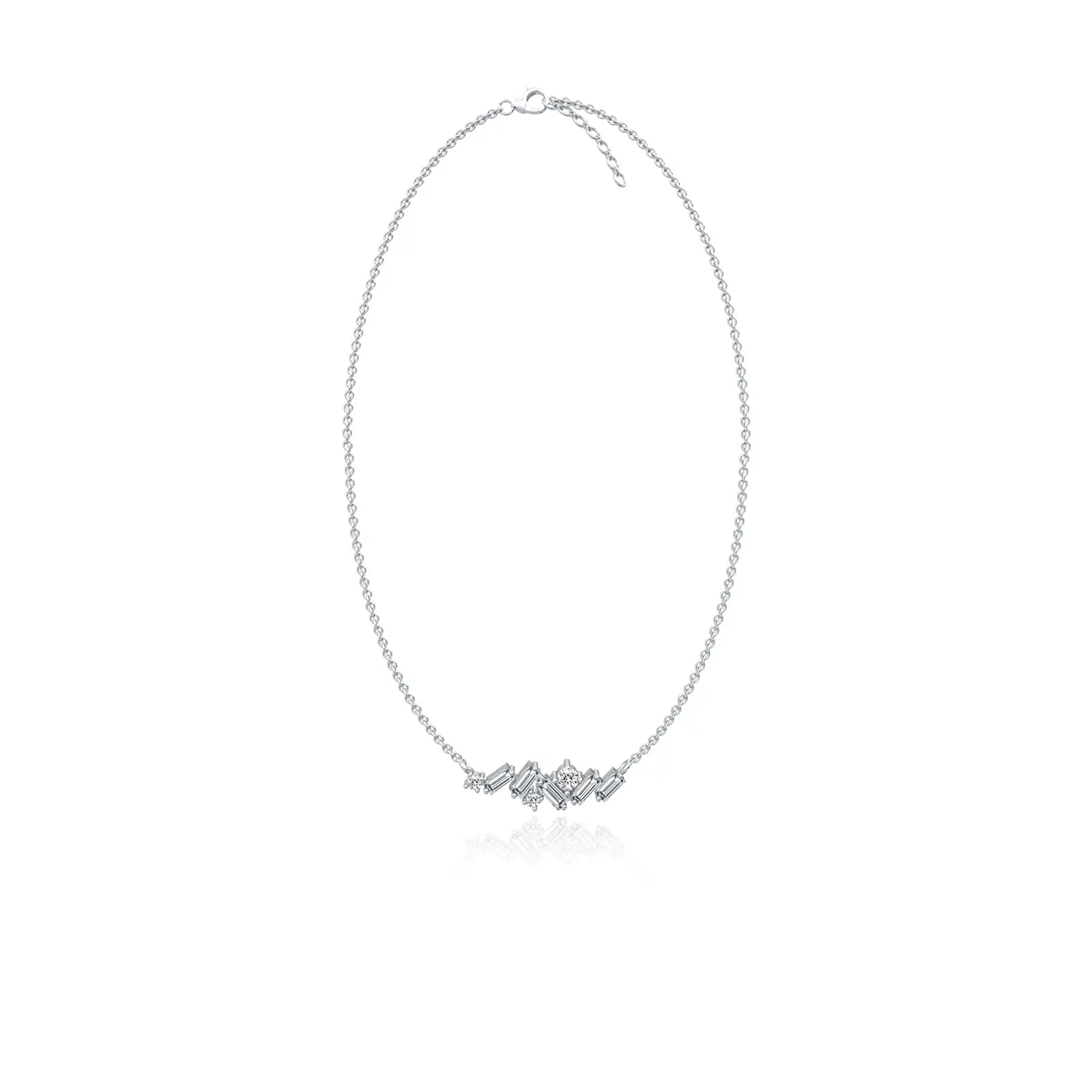 Trending baguette & round diamond scatter bar necklace for women