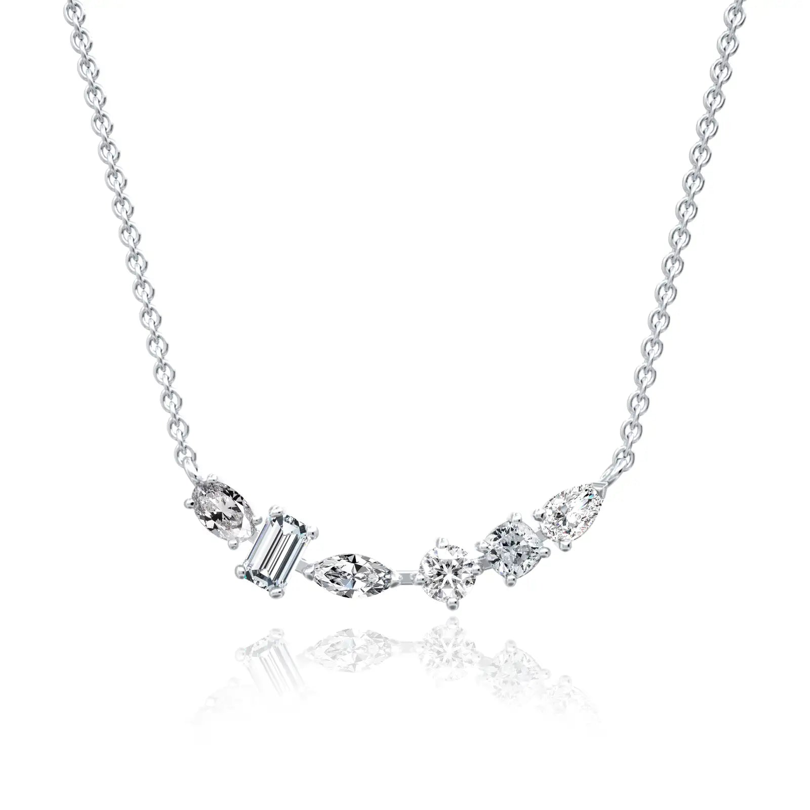 multi-cut diamond curved bar necklace valentine gift for women

