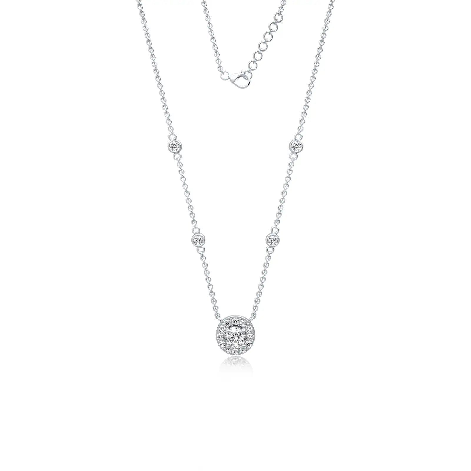 Celestia round diamond halo and bezel station necklace valentine gift for women