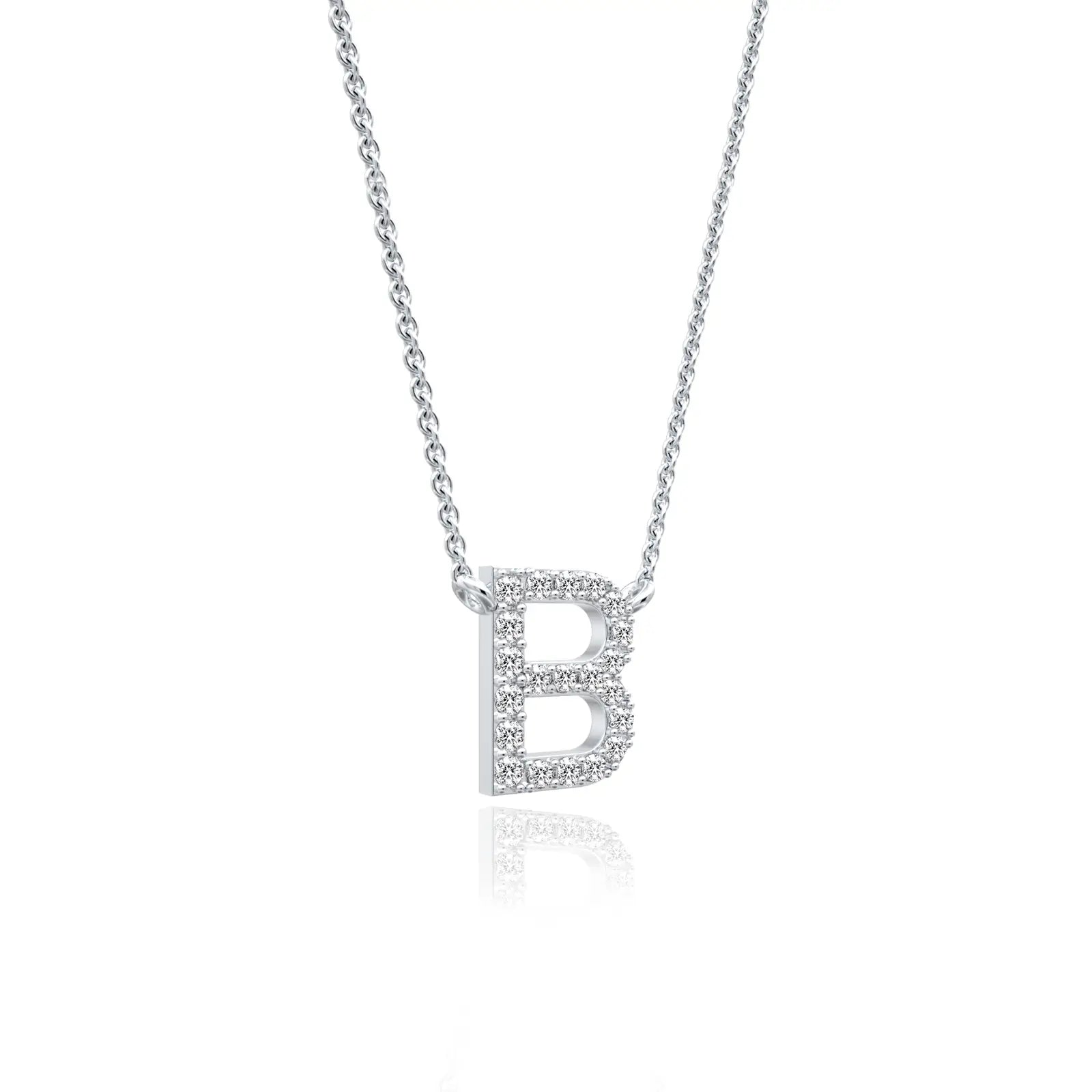 White Gold alphabet b diamond necklace
