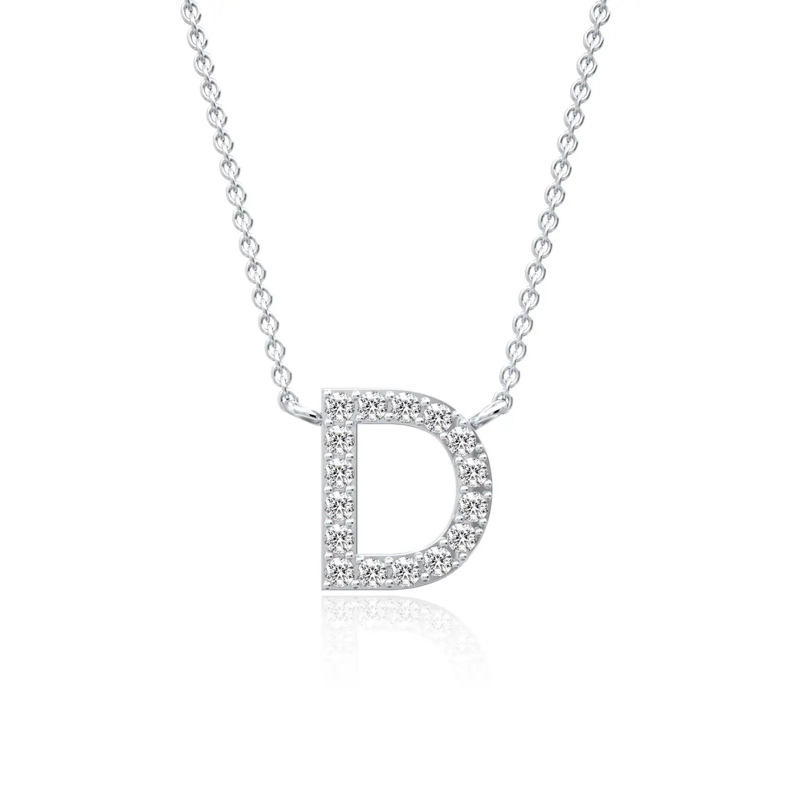 White Gold dainty d initial diamond necklace