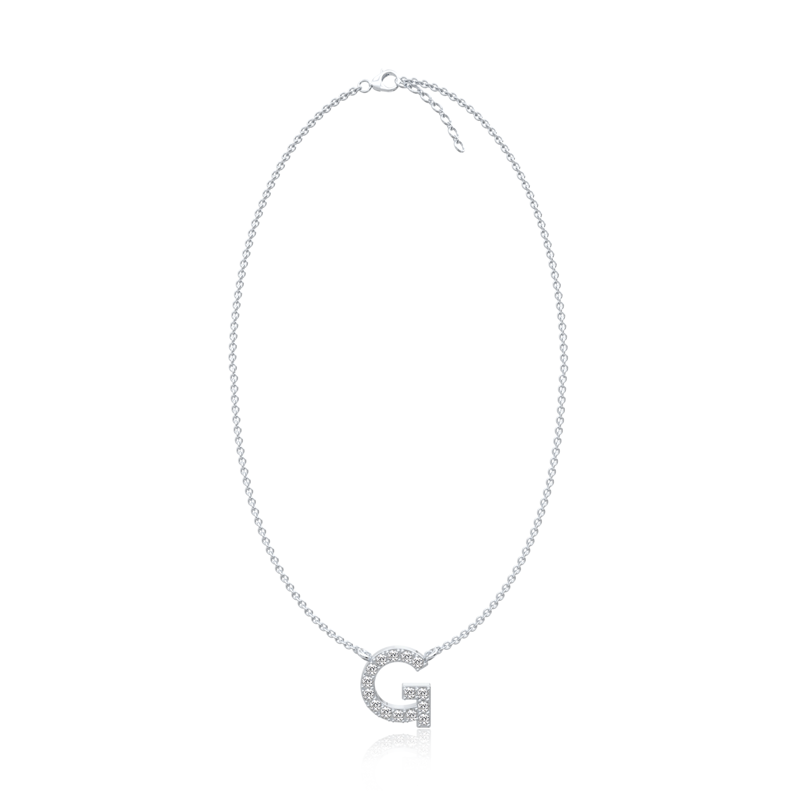 White gold g alphabet diamond pendant necklace