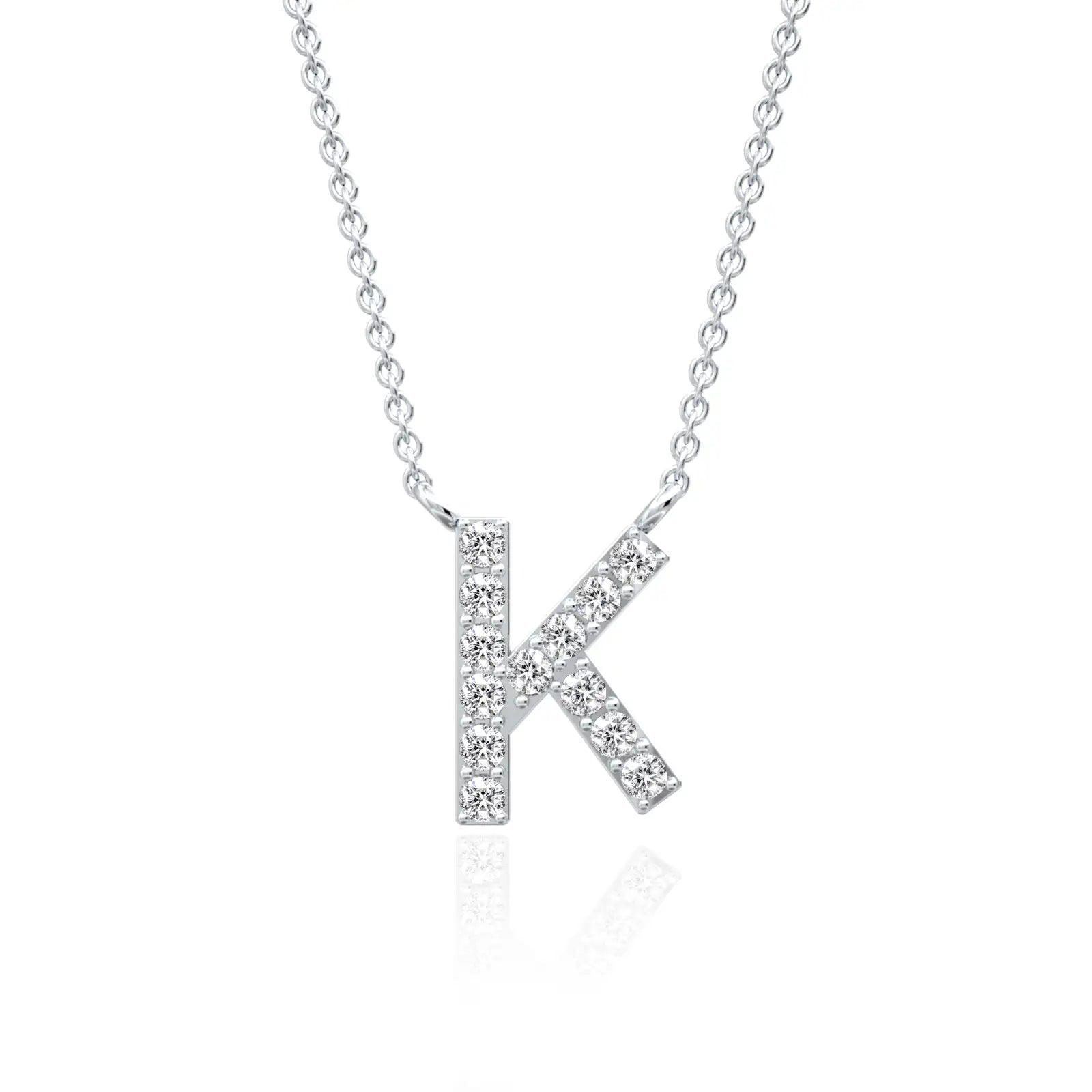 White gold personalised letter k pendant necklace