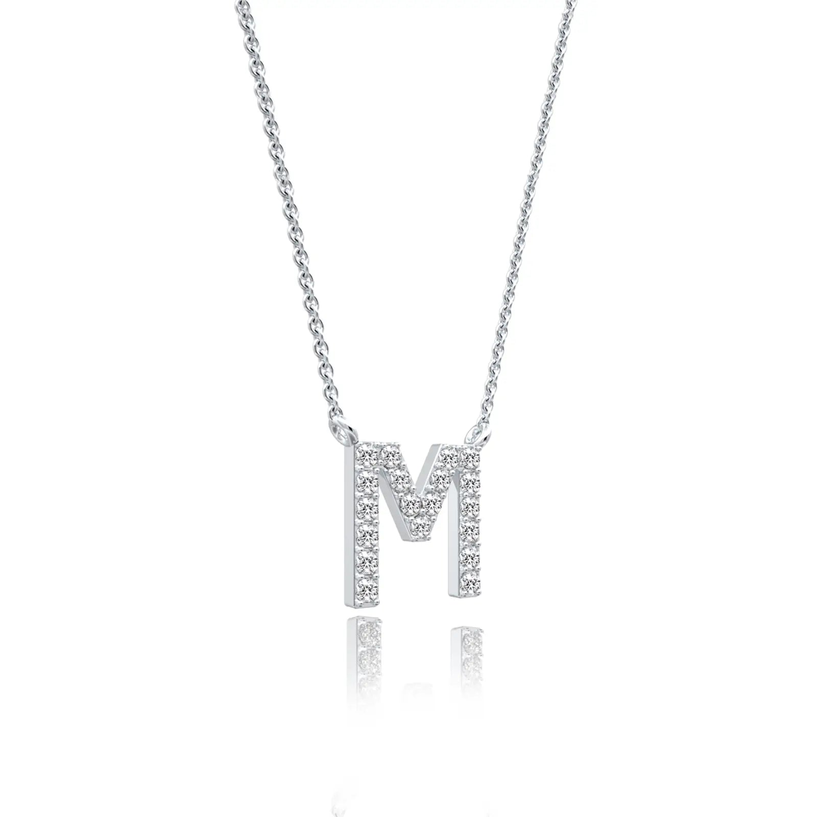 M diamond alphabet pendant necklace for office wear