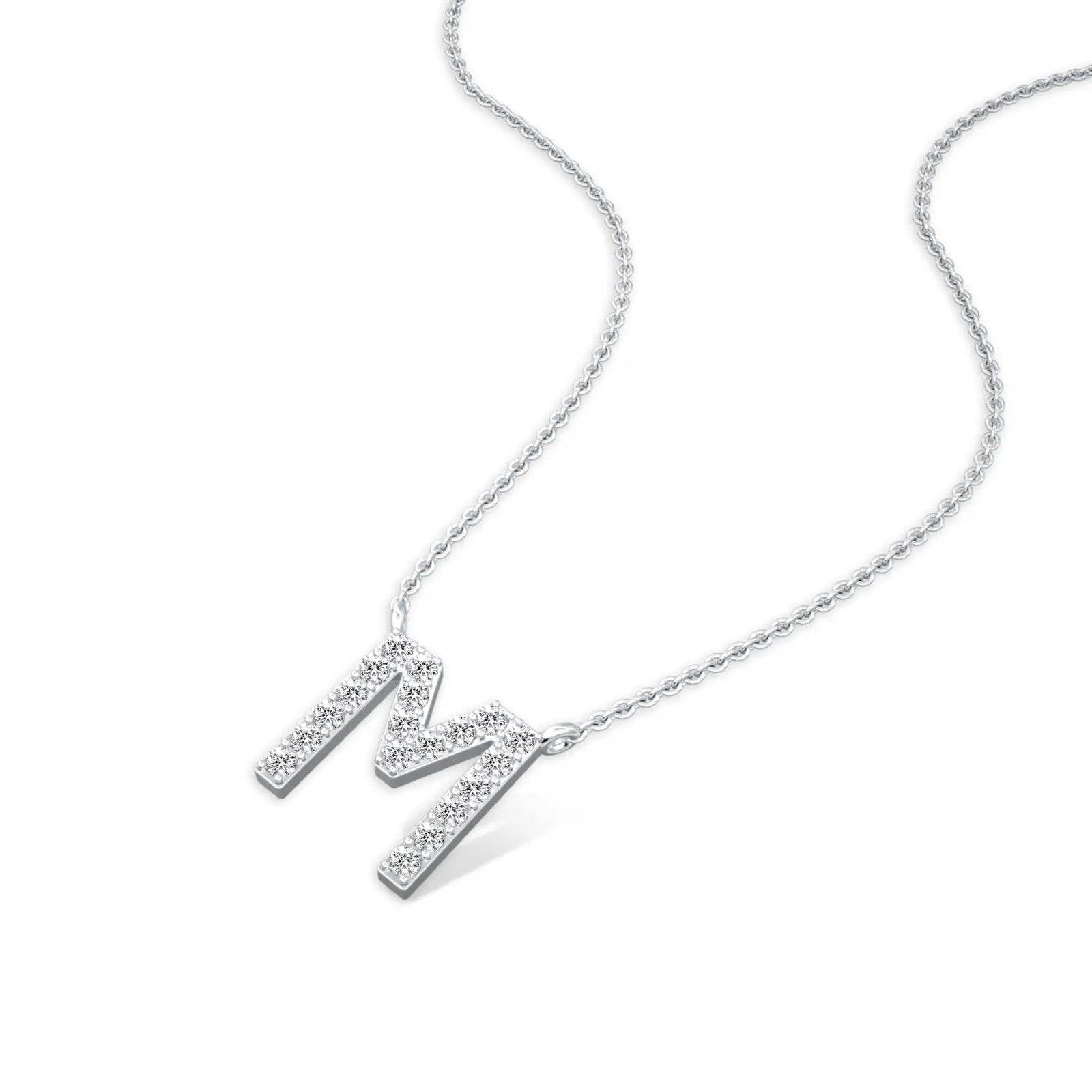 Stylish m diamond alphabet pendant necklace