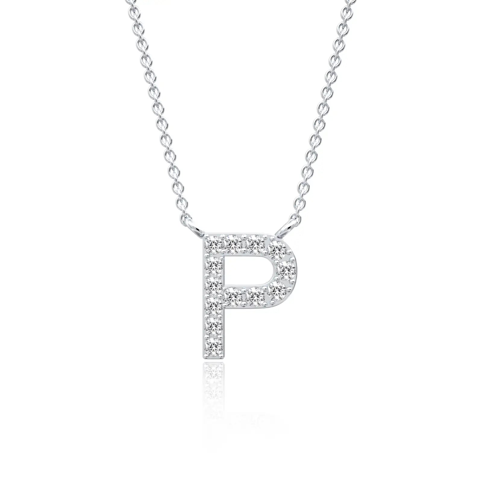 Unique dainty p initial diamond necklace