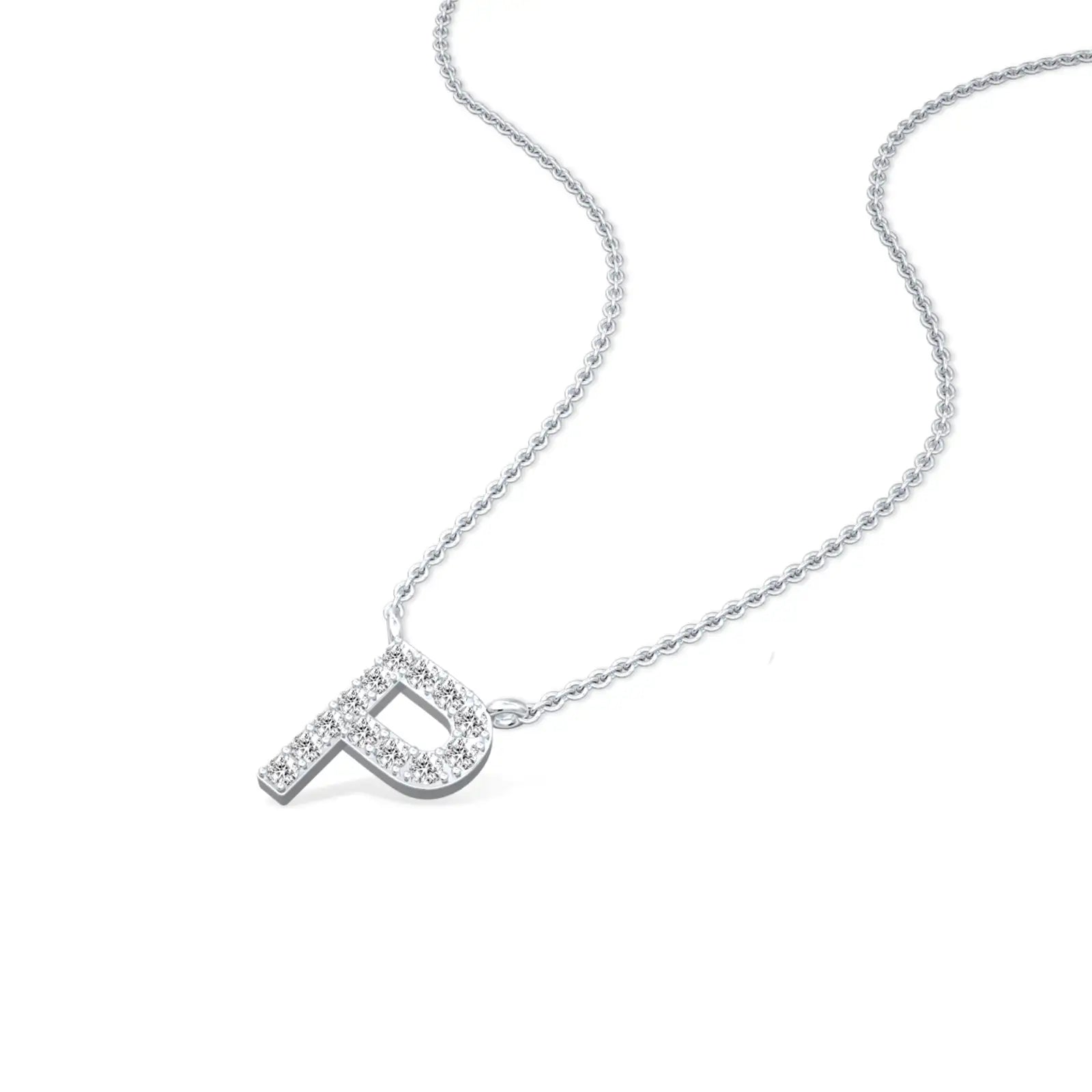 White gold dainty p initial diamond necklace