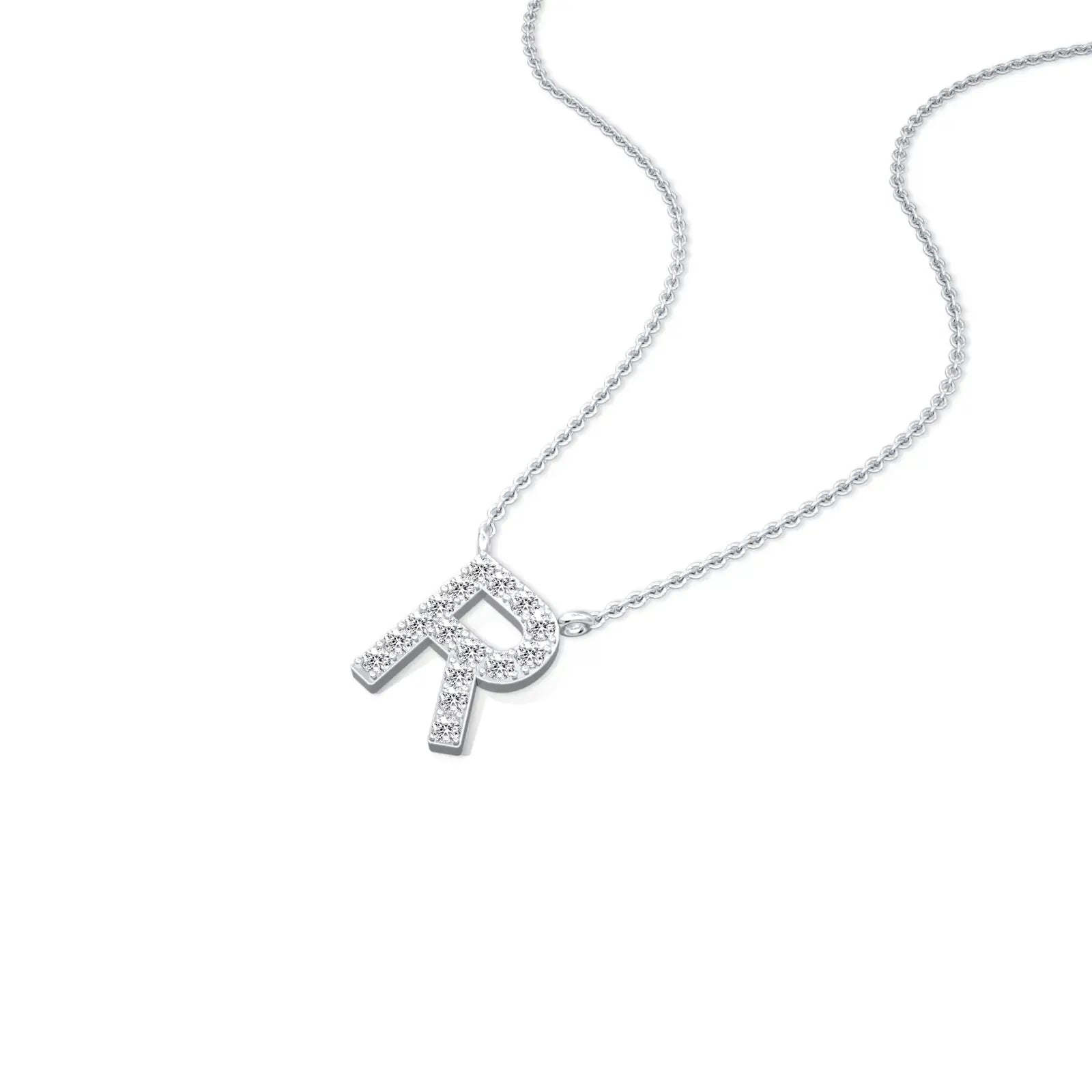 Stylish radiant r alphabet diamond necklace