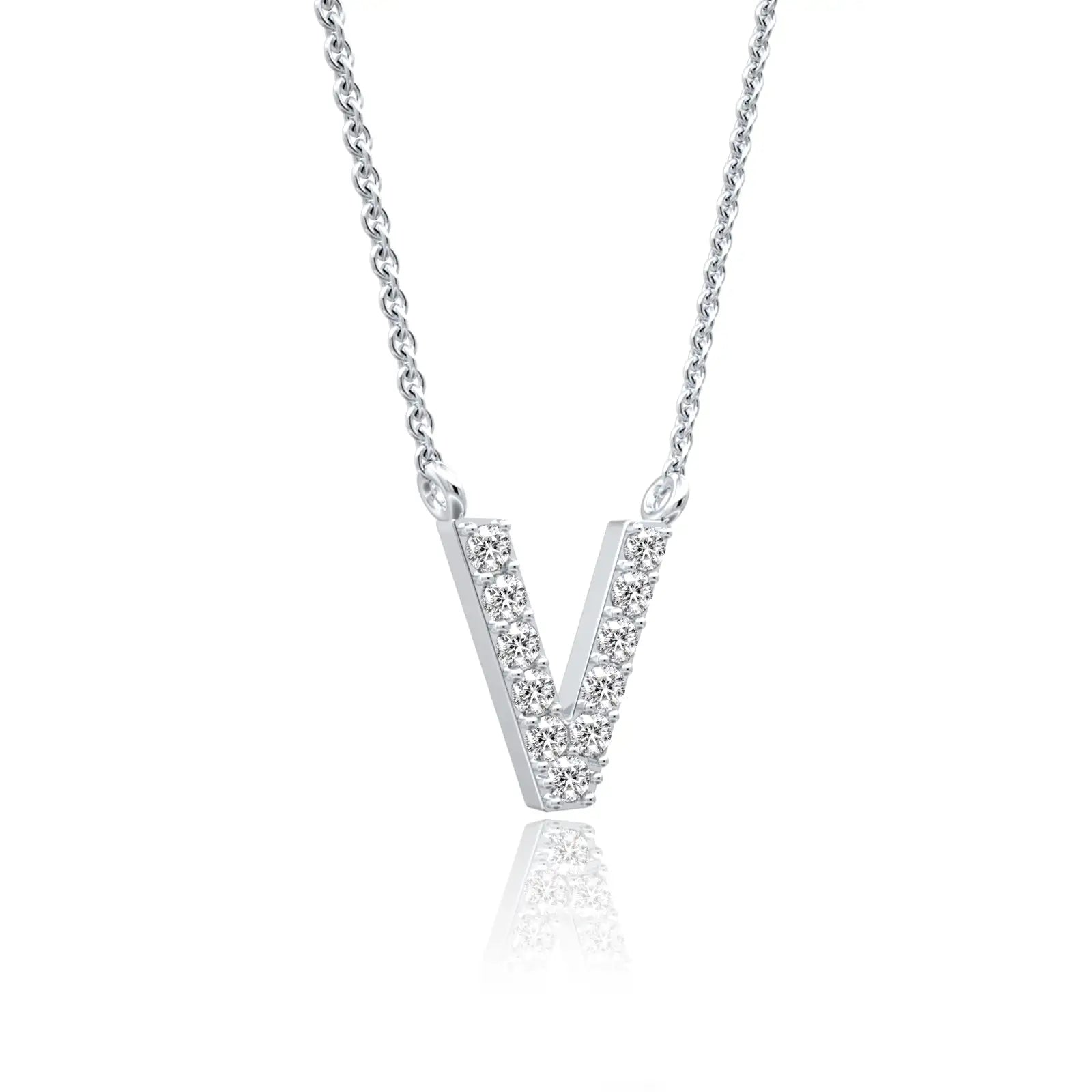 Vivid v diamond initial pendant necklace for office wear