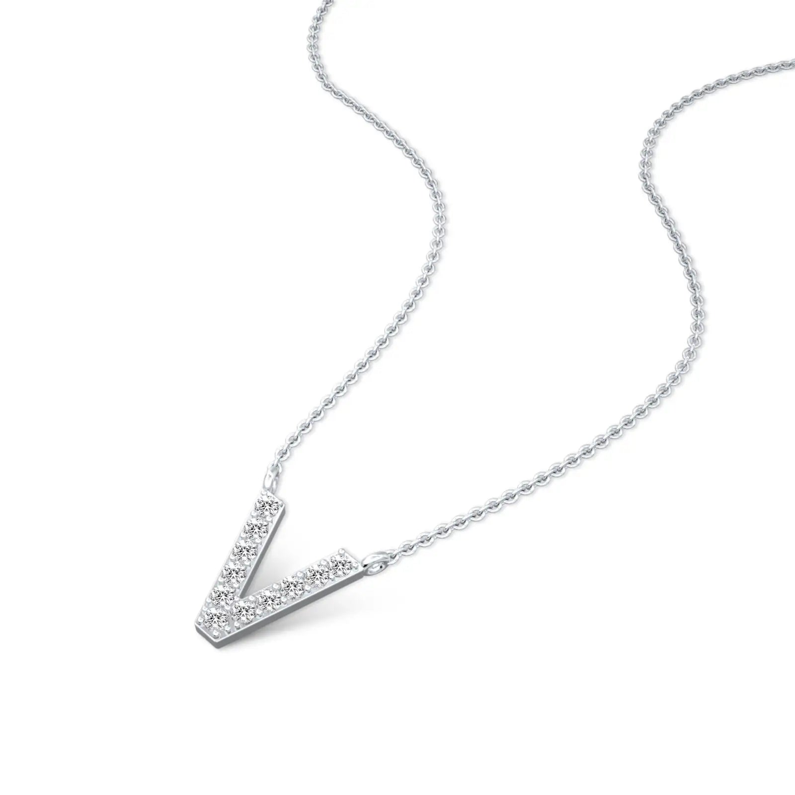 Elegant vivid v diamond initial pendant necklace