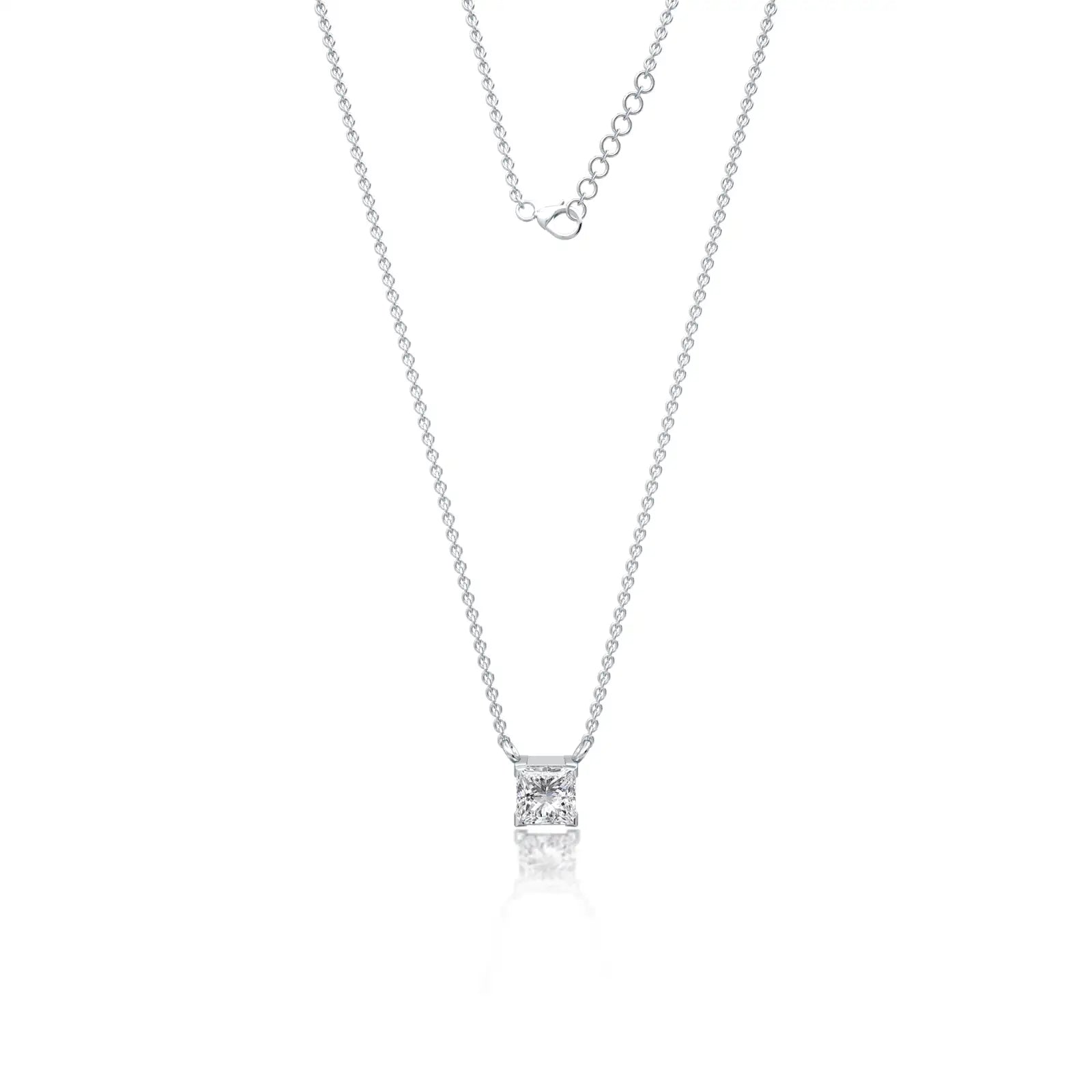 White gold classic princess cut solitaire necklace for women