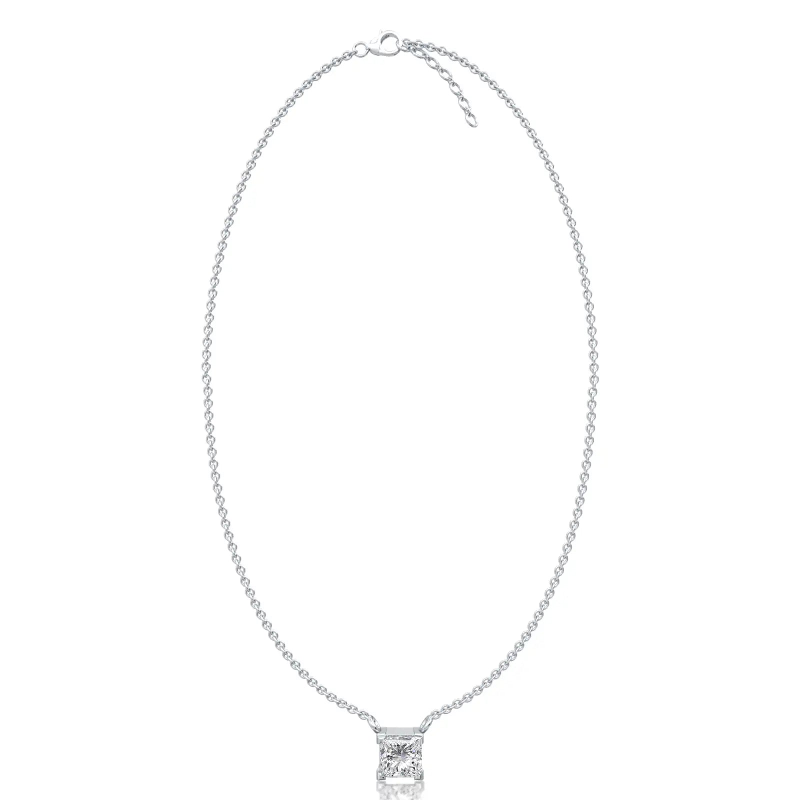 White gold classic princess cut solitaire necklace for office wear