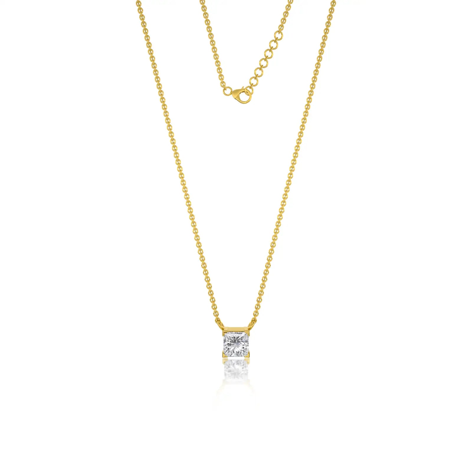Classic princess cut solitaire necklace for office wear