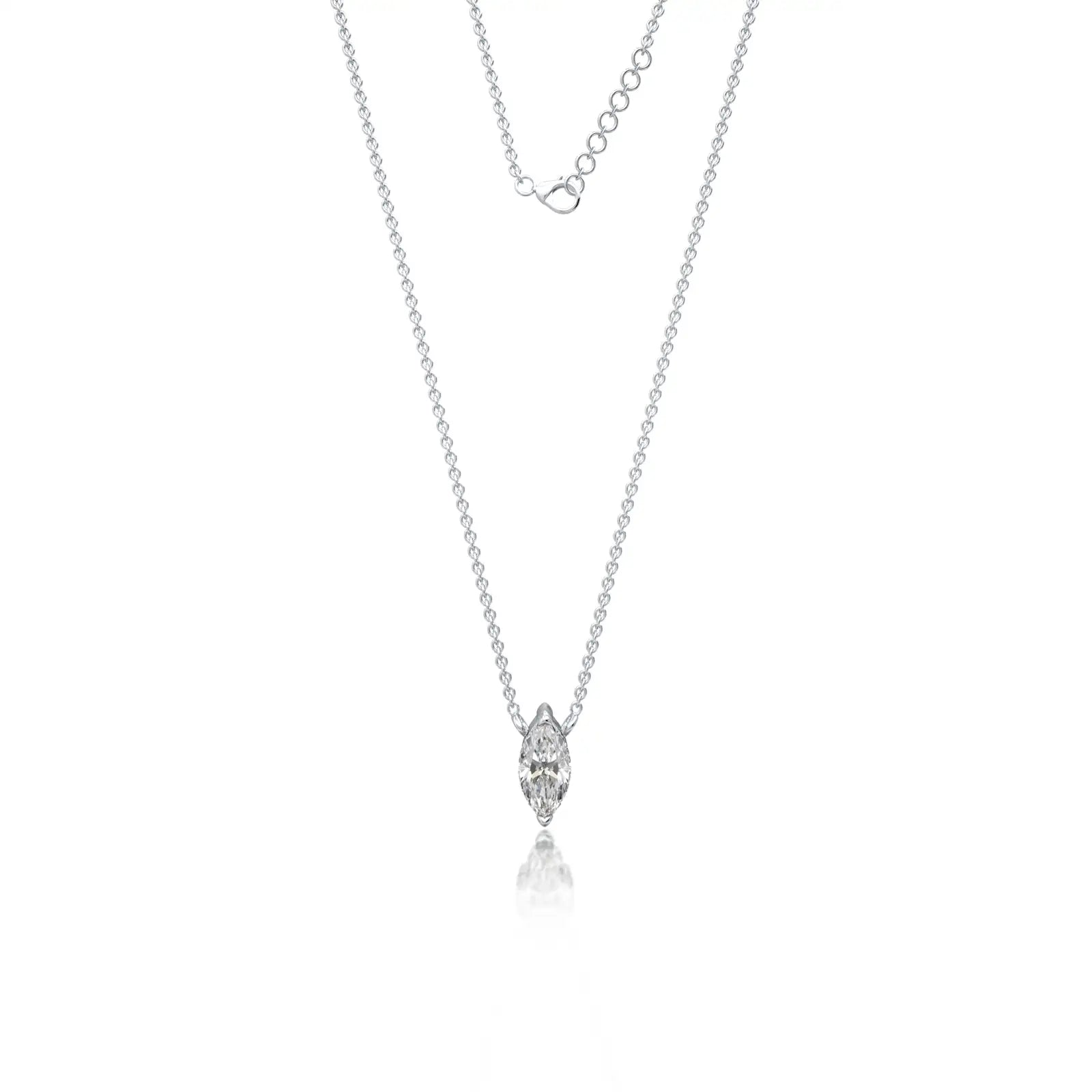 Trendy classic marquise cut diamond solitaire necklace 