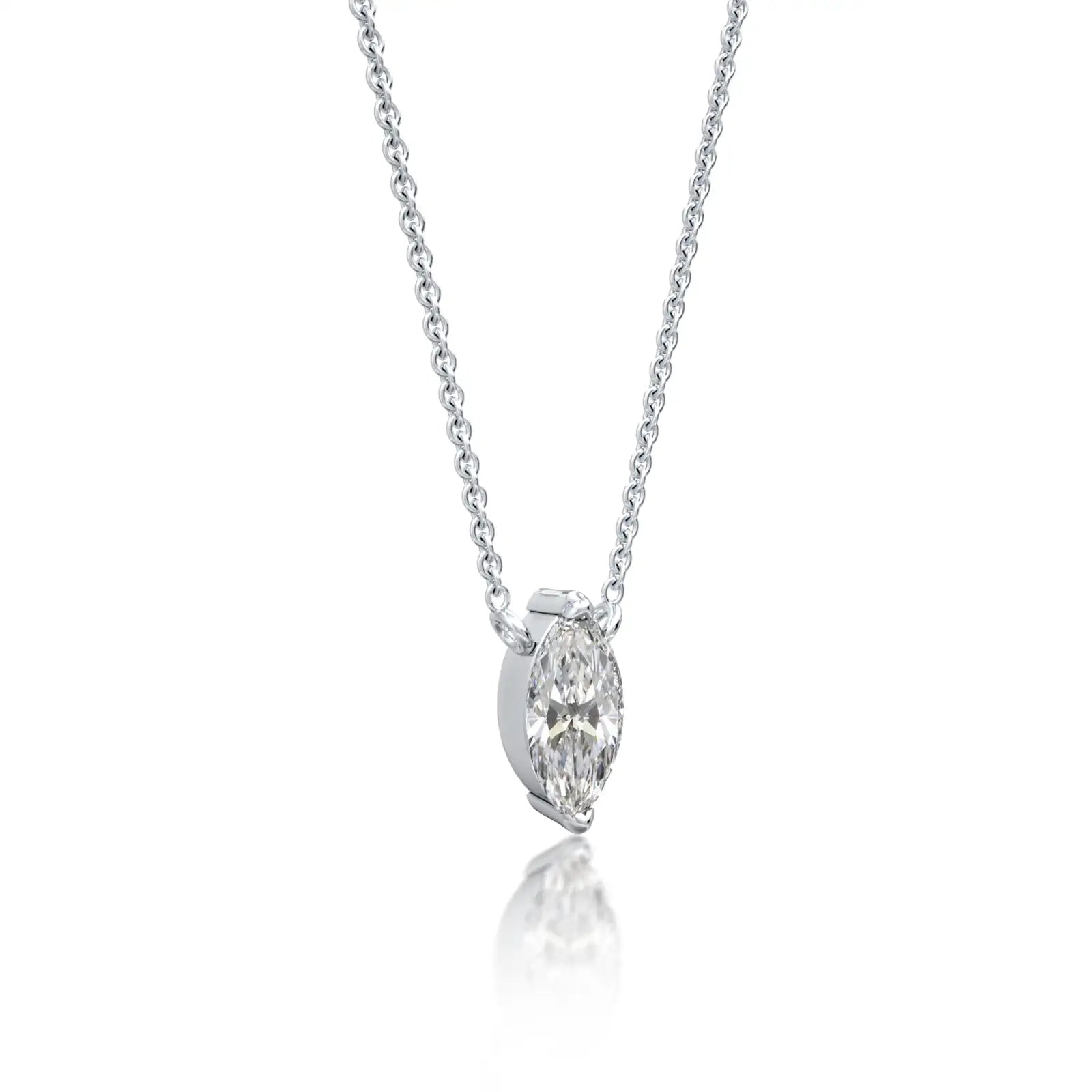 White gold classic marquise cut diamond solitaire necklace 