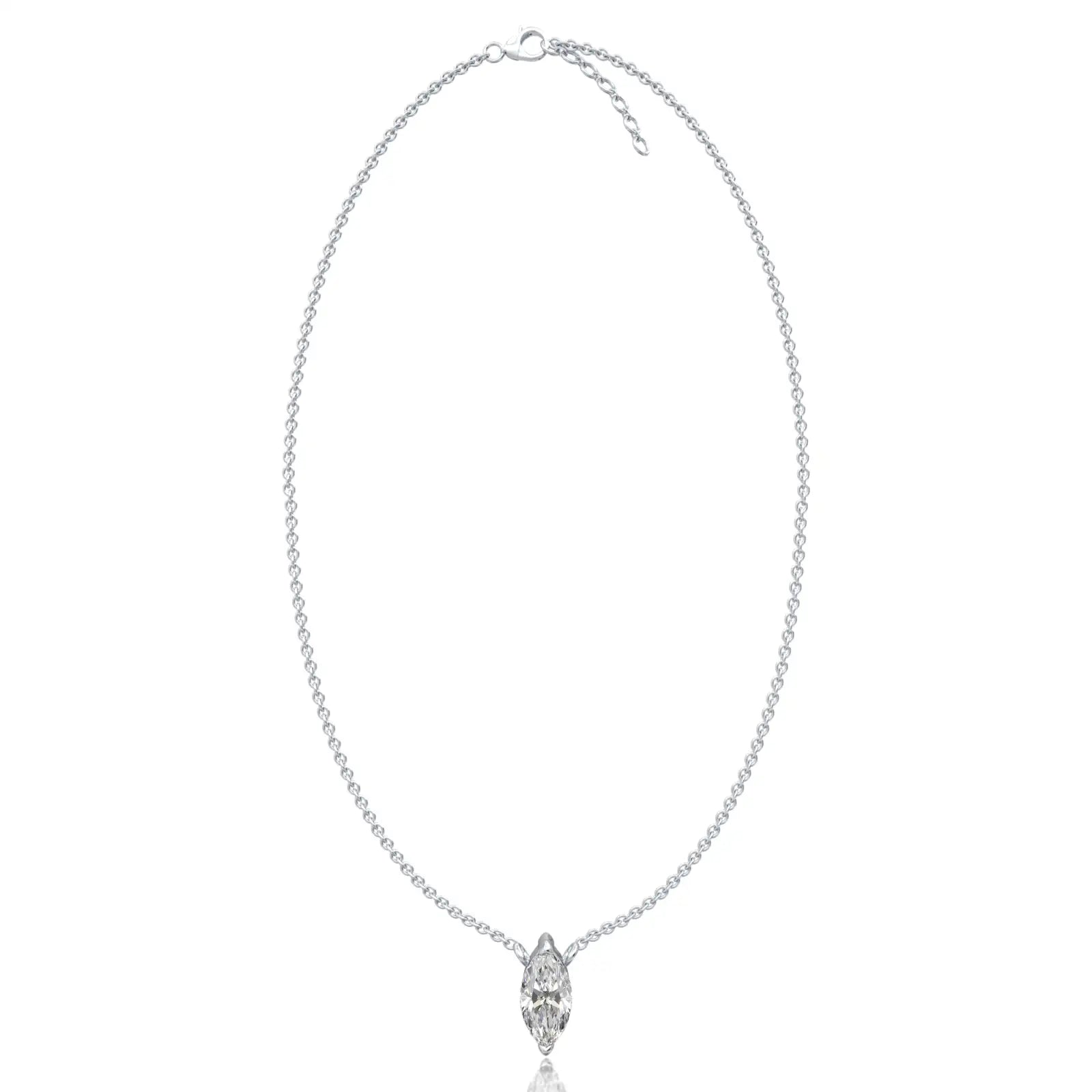 Unique white gold classic marquise cut diamond solitaire necklace 