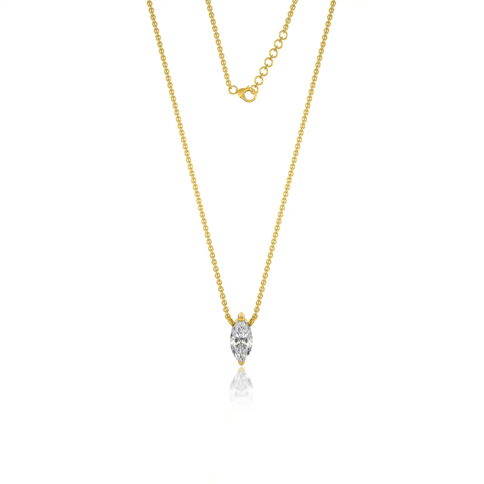 Yellow gold classic marquise cut diamond solitaire necklace 