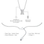 Descriptive details of white gold classic emerald cut solitaire necklace