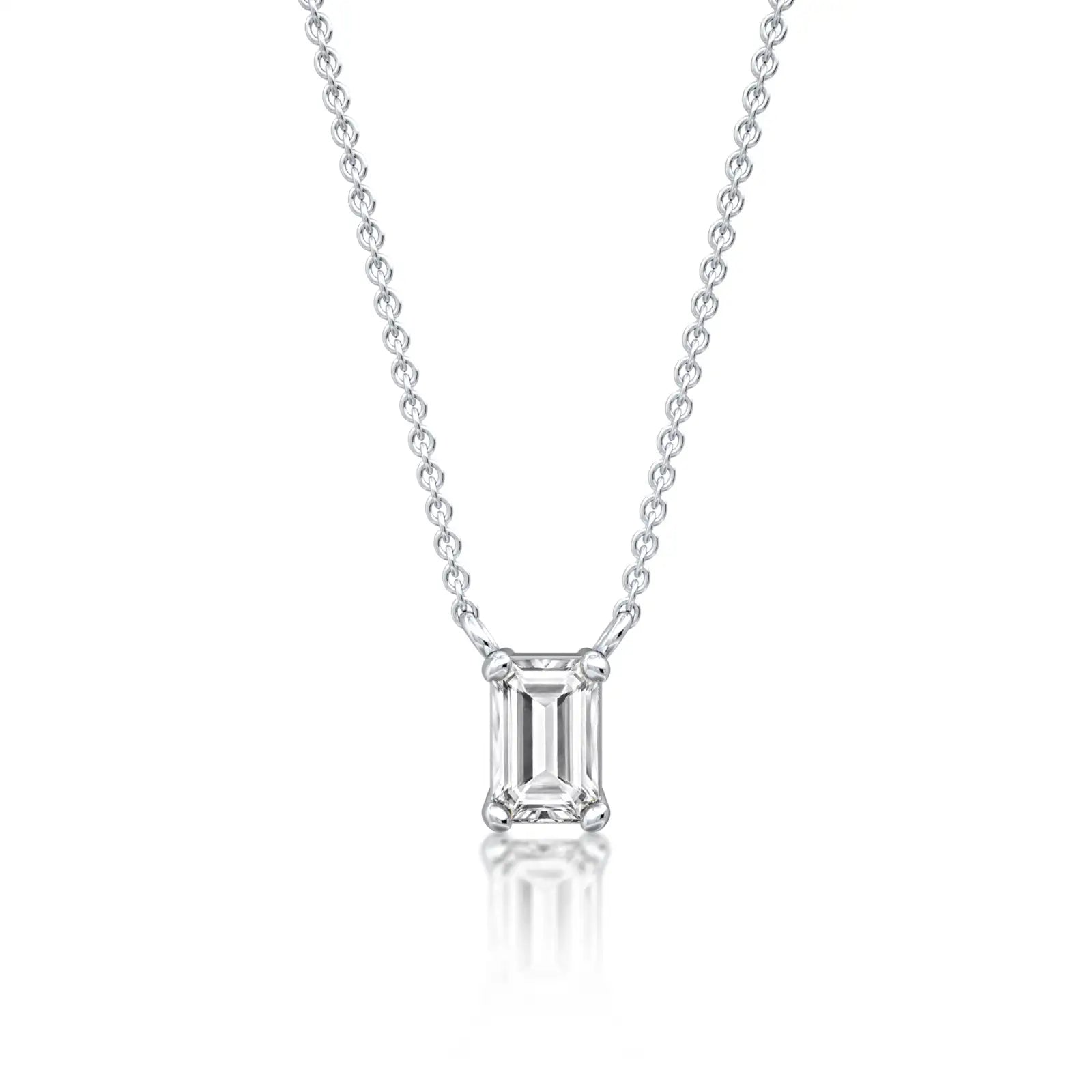 Fortune white gold classic emerald cut solitaire necklace