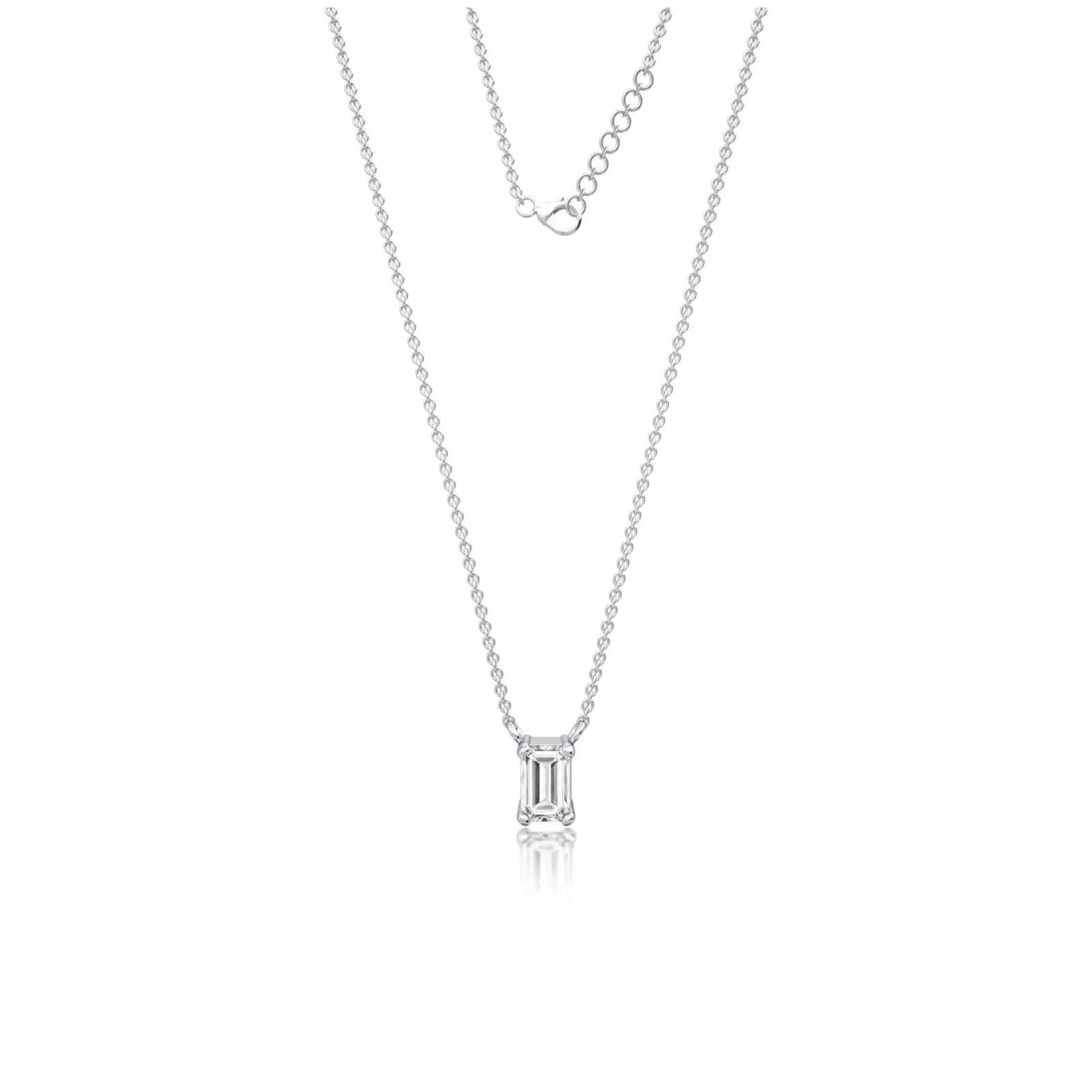 Stylish of white gold classic emerald cut solitaire necklace