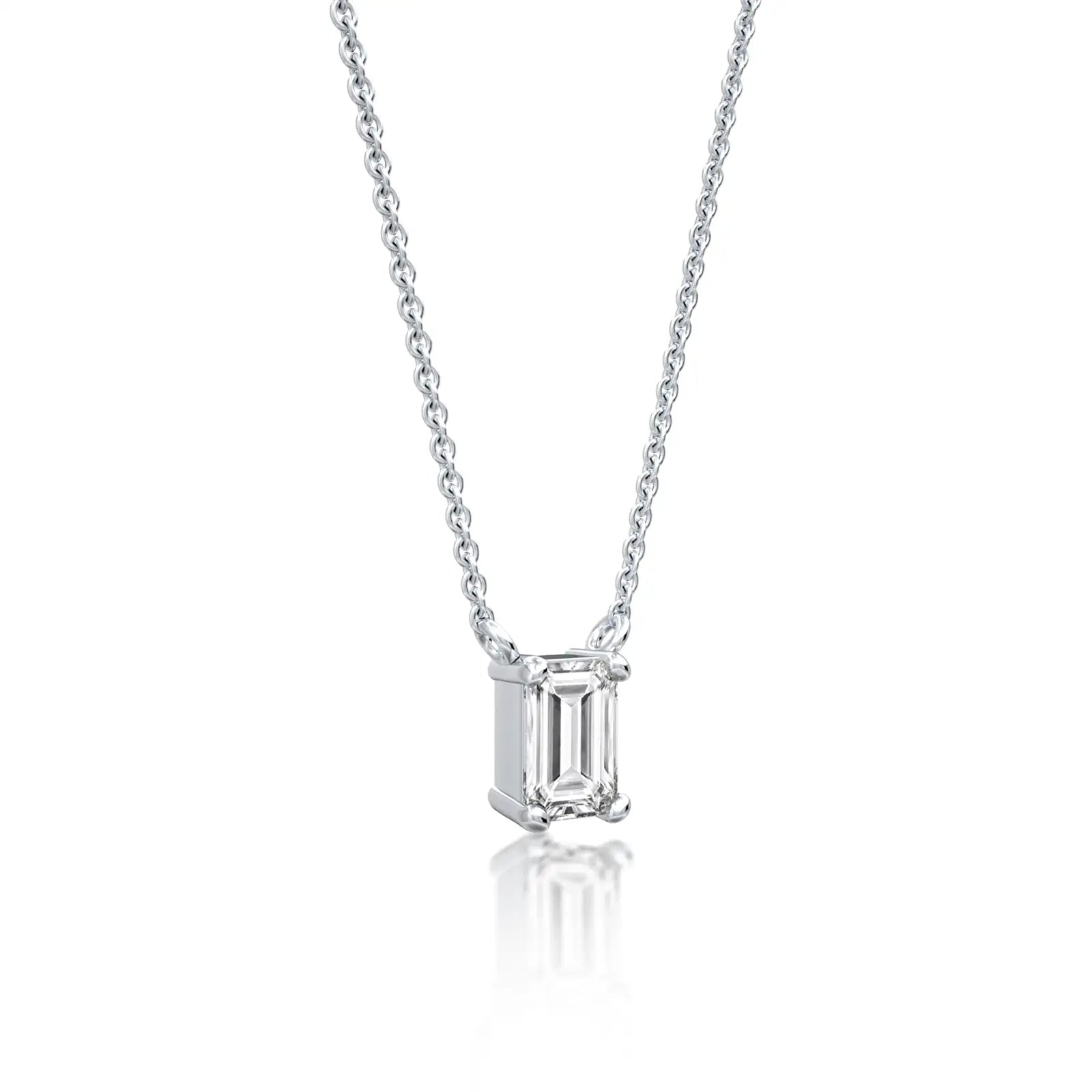 White gold classic emerald cut solitaire necklace