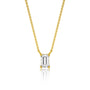 Fortune model wearing classic emerald cut solitaire necklace