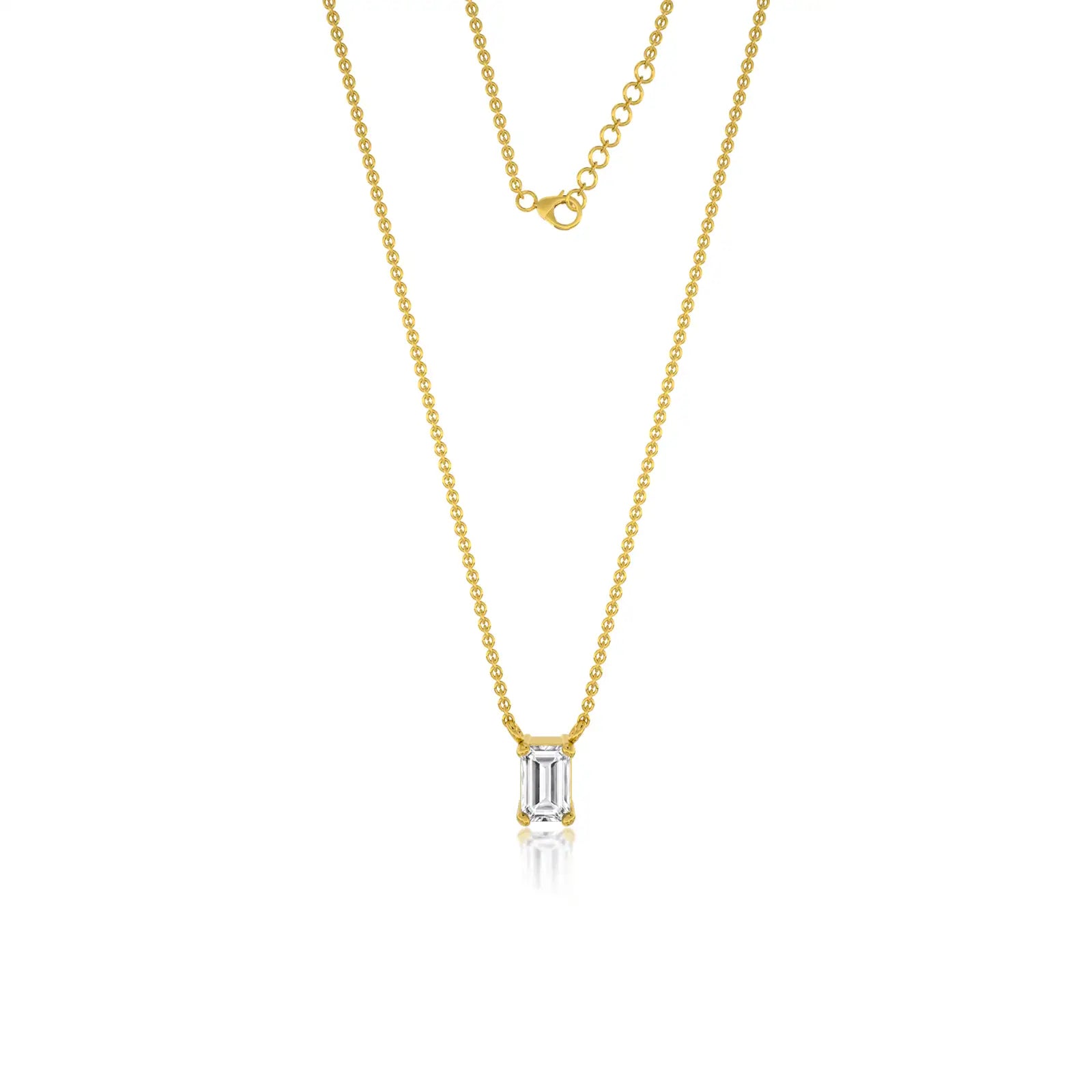 Unique trendy classic emerald cut solitaire necklace