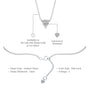 Descriptive image of white gold dimension details of classic trillion cut diamond necklace 