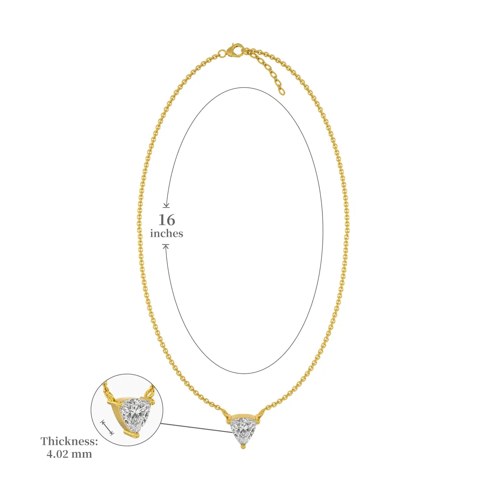 Dimension details of classic trillion cut diamond necklace