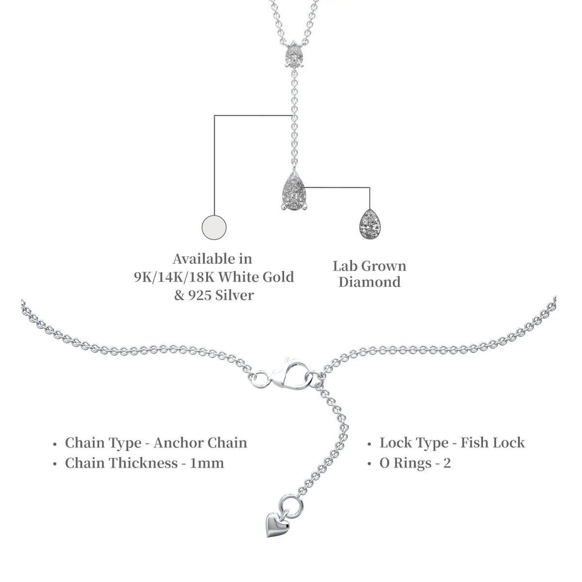 Descriptive image of twin pear drop diamond necklace valentine gift