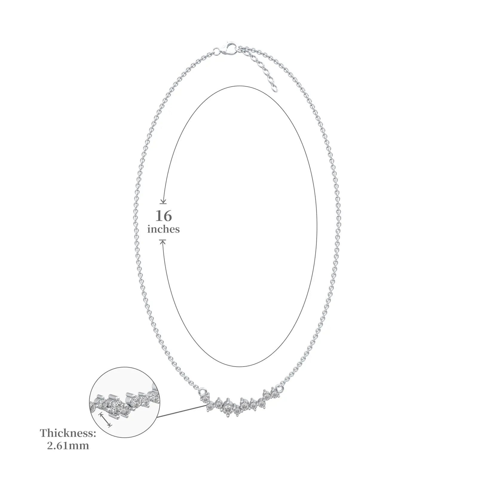 Dimension details of trending celestial arc diamond necklace for women