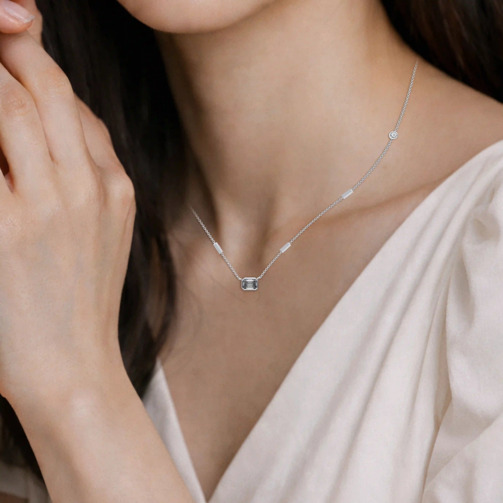 Trending emerald diamond station necklace for women