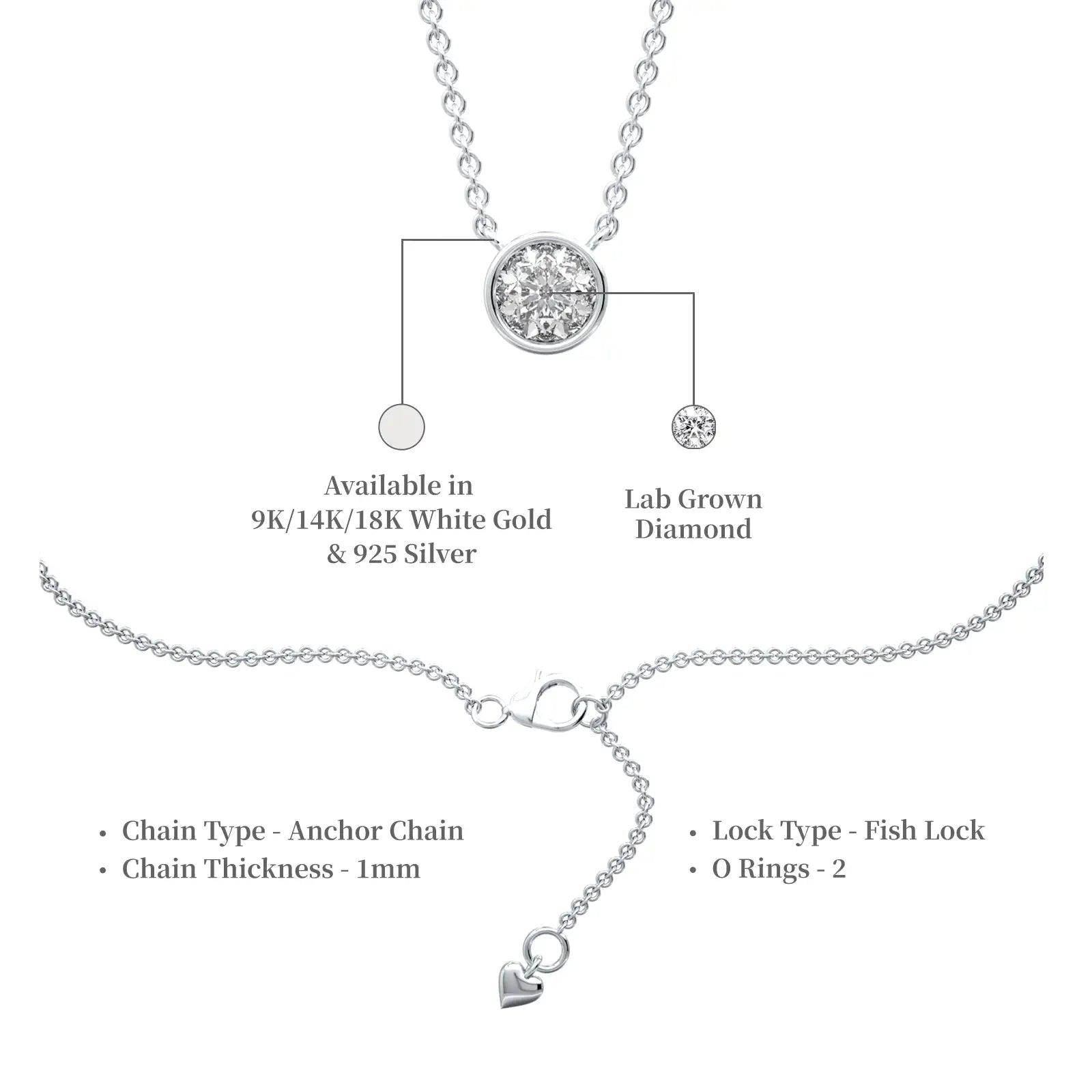 Descriptive image of diamond 0.25 Ct solitaire diamond pendant necklace