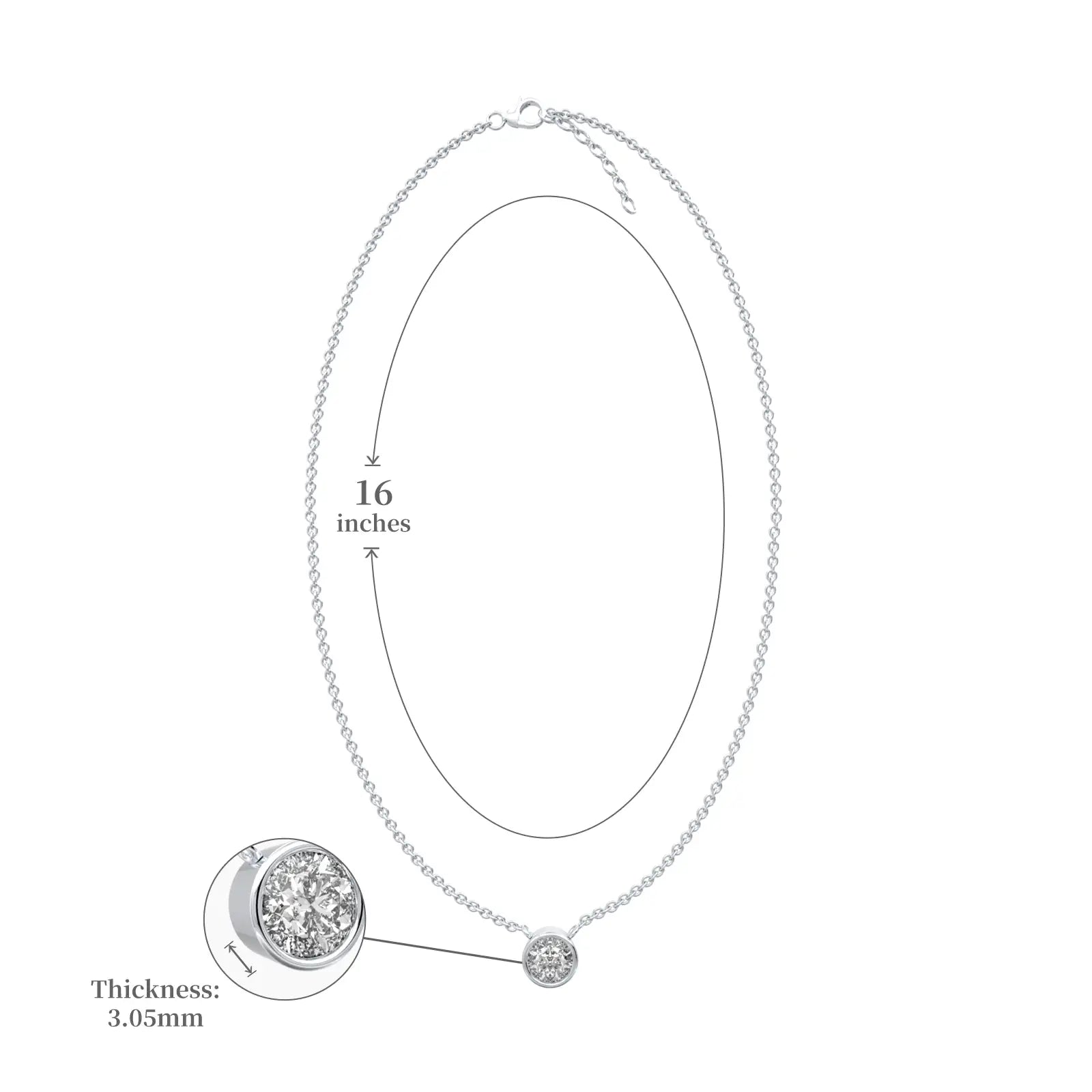Dimension details of diamond 0.25 Ct solitaire diamond pendant necklace