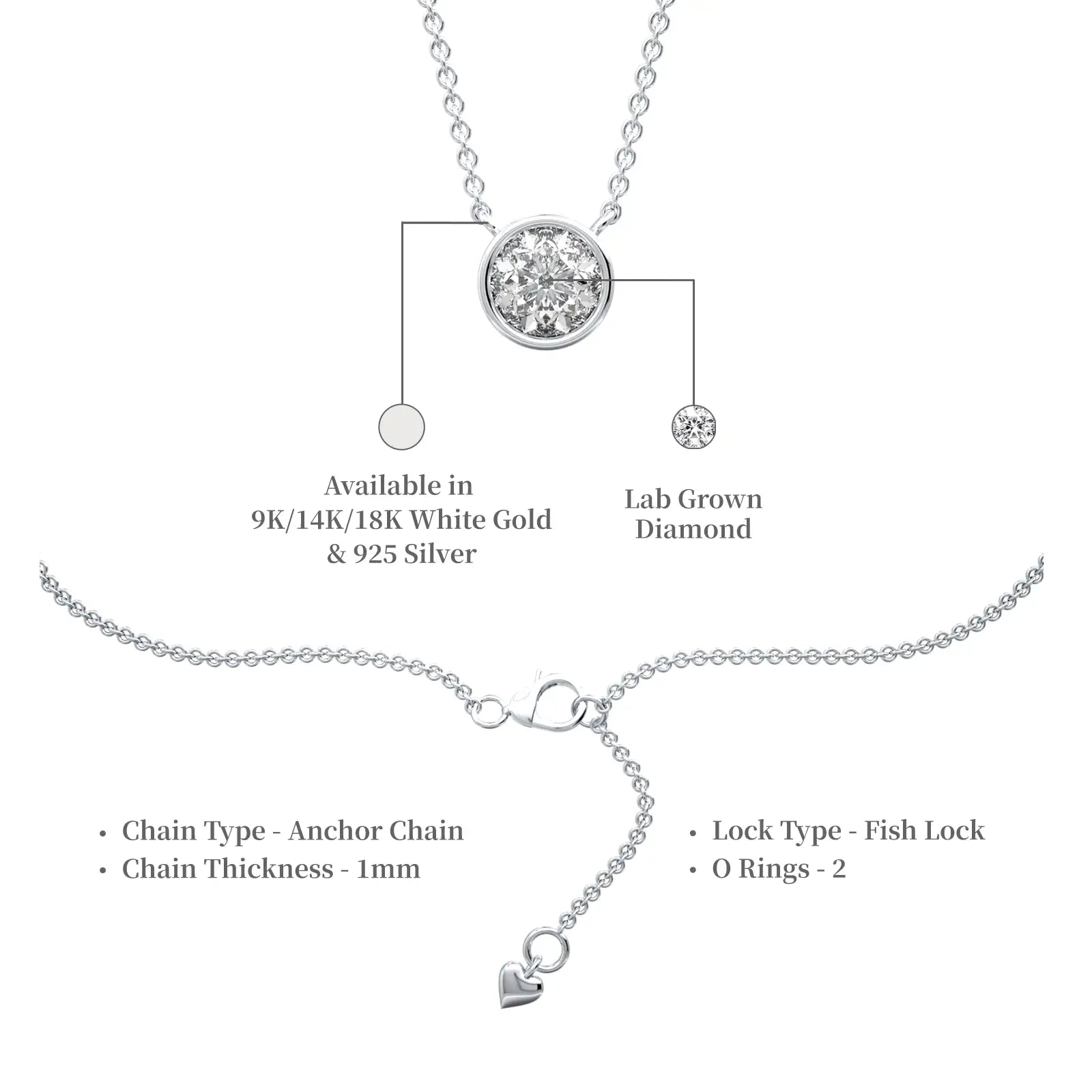 Descriptive image of 0.50 Ct solitaire diamond pendant necklace 