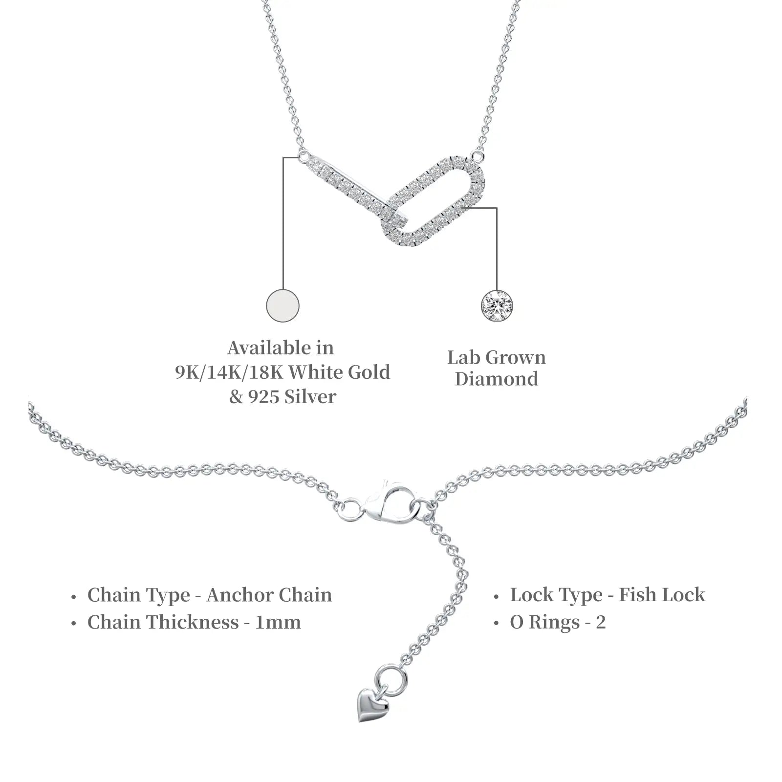 Descriptive image of dainty paperclip diamond fortune necklaces 