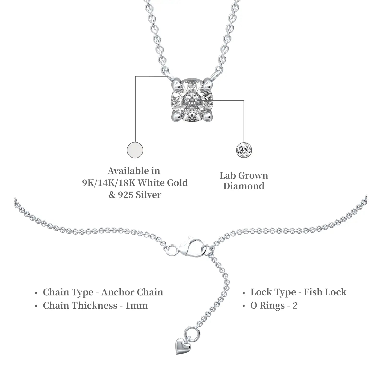 Descriptive image of unique 0.50 Ct four prong solitaire diamond necklace