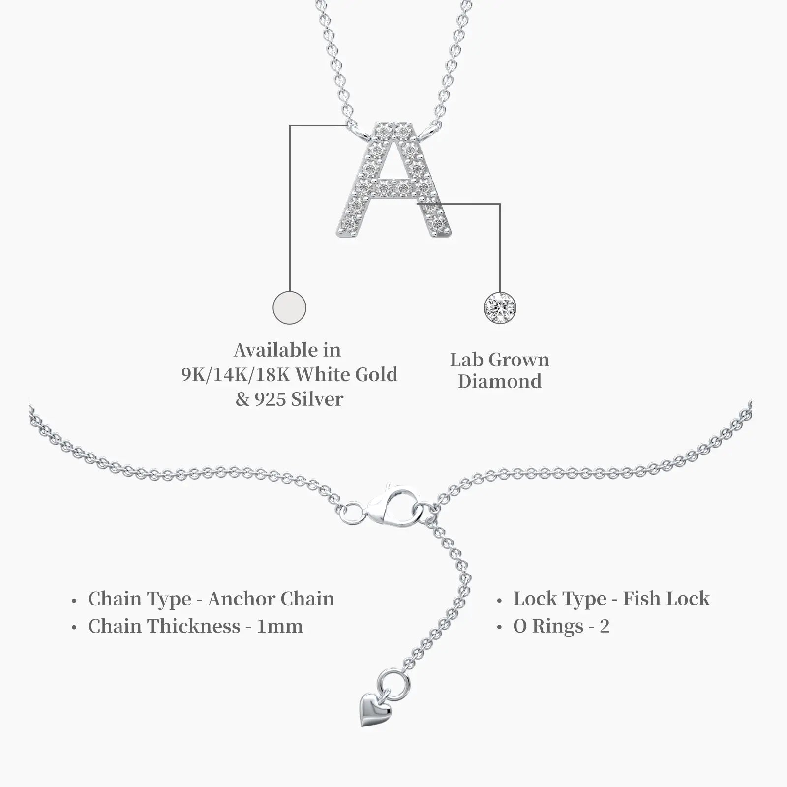 Descriptive image of classic style initial a diamond necklace valentine gift for women
