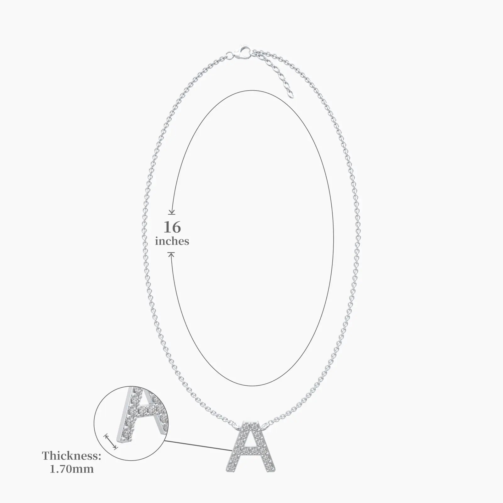 Dimension details of classic style initial a diamond necklace valentine gift for women
