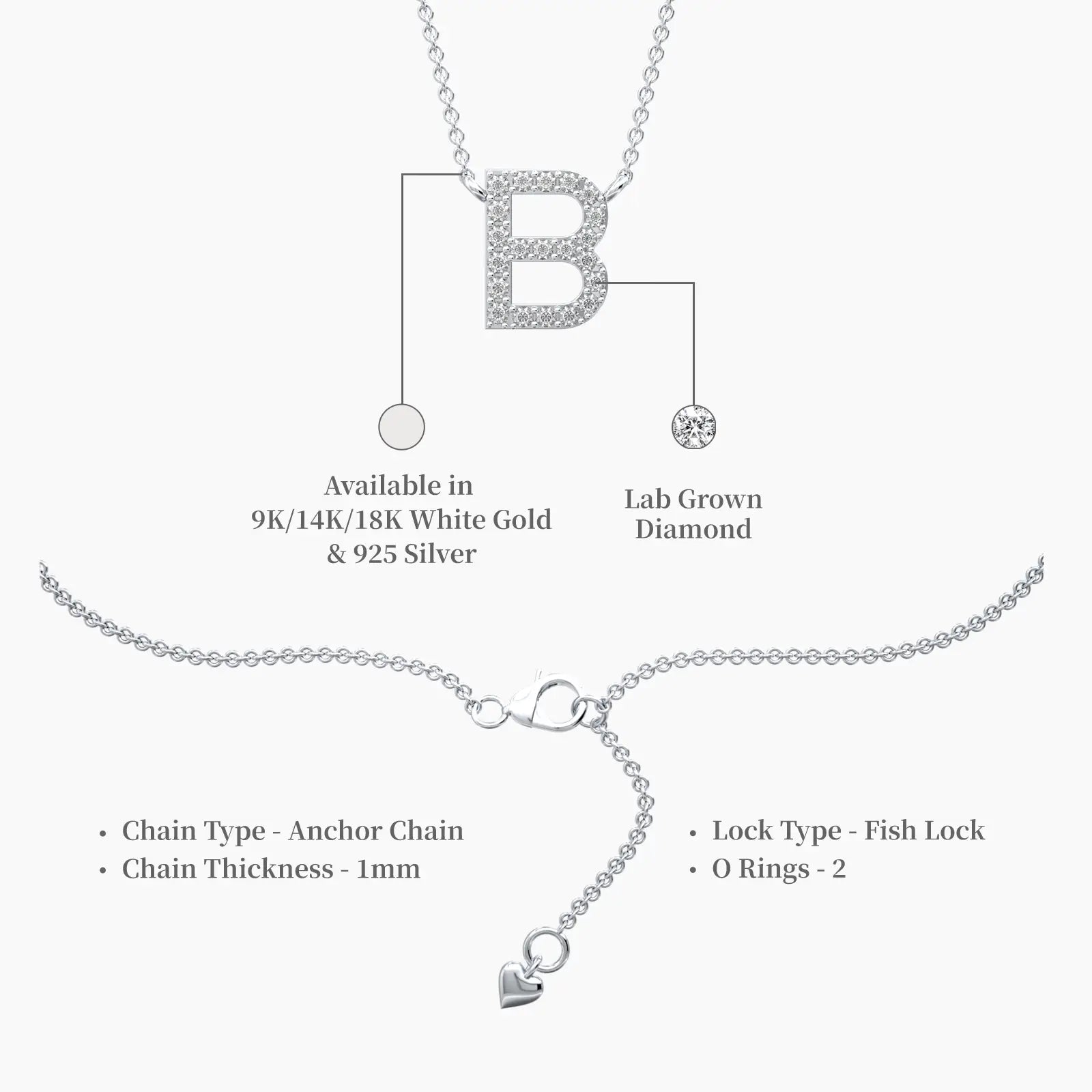 Descriptive image of unique alphabet b diamond necklace