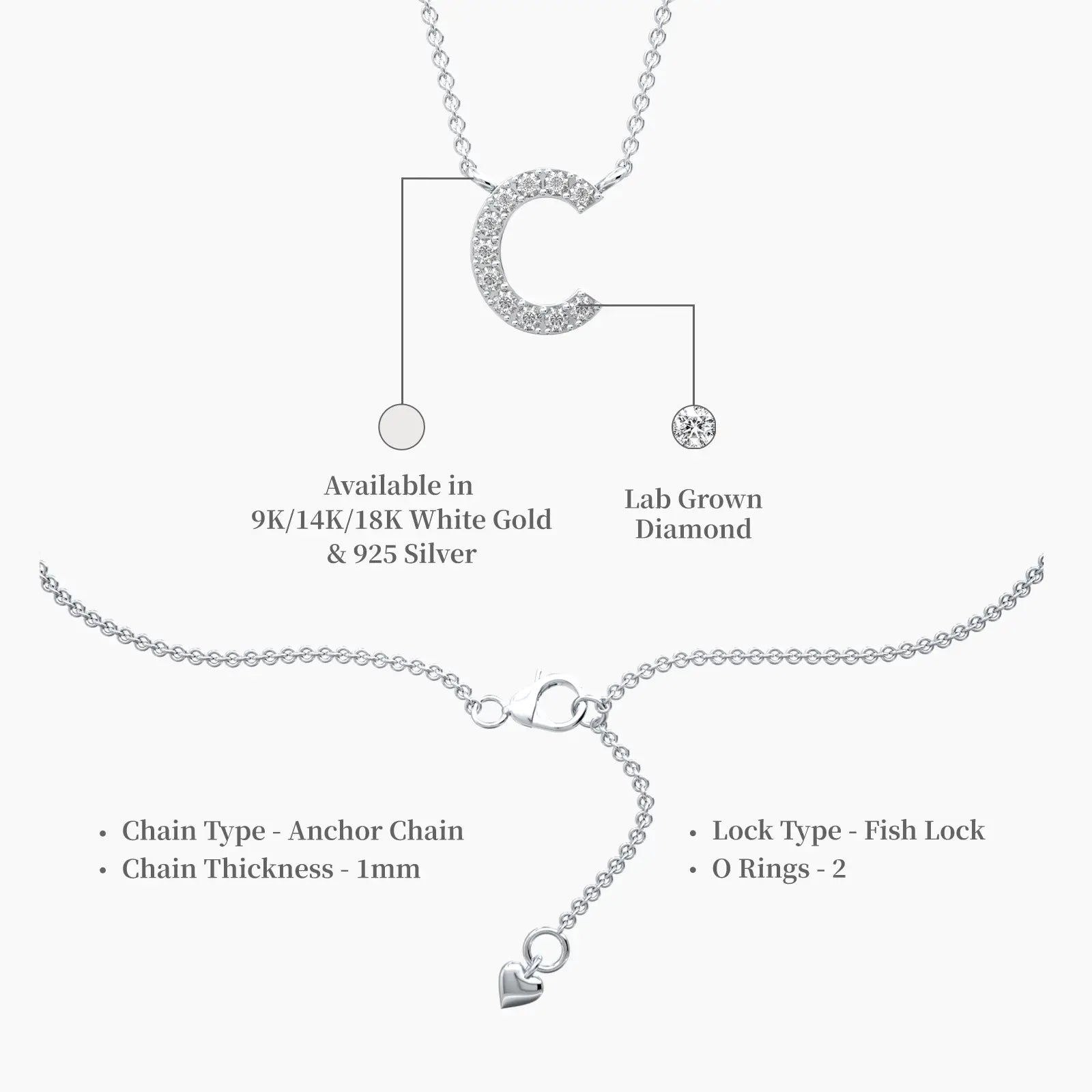 Descriptive image of stylish initial c diamond pendant necklace