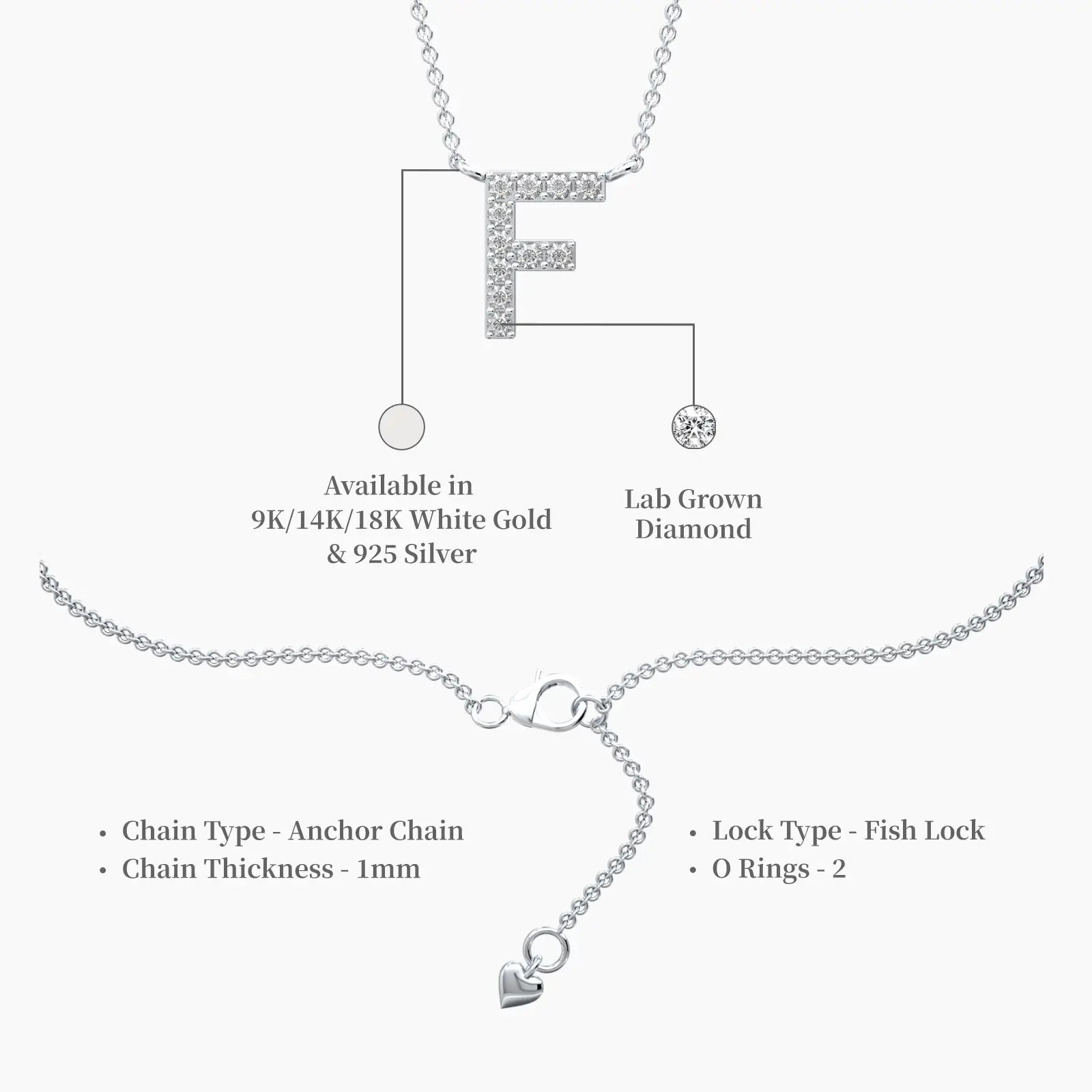 Descriptive image of stylish signature f diamond pendant necklace 