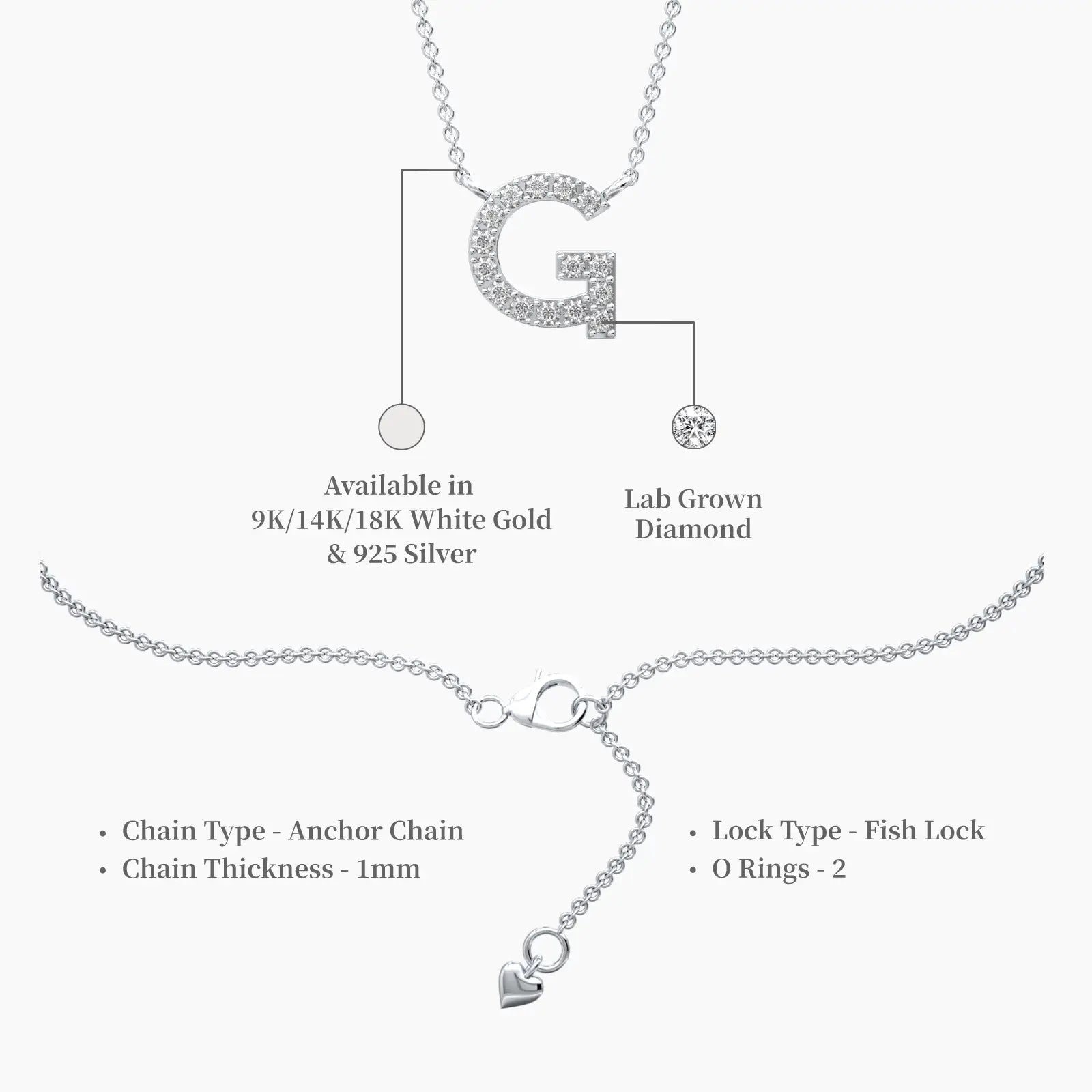 Descriptive image of unique g alphabet diamond pendant necklace