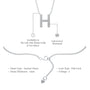 Descriptive image of dimensions details of smart delicate h initial diamond necklace