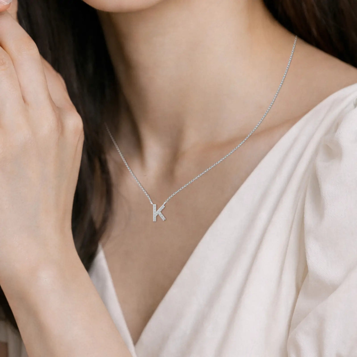 Model image of personalised letter k pendant necklace 
