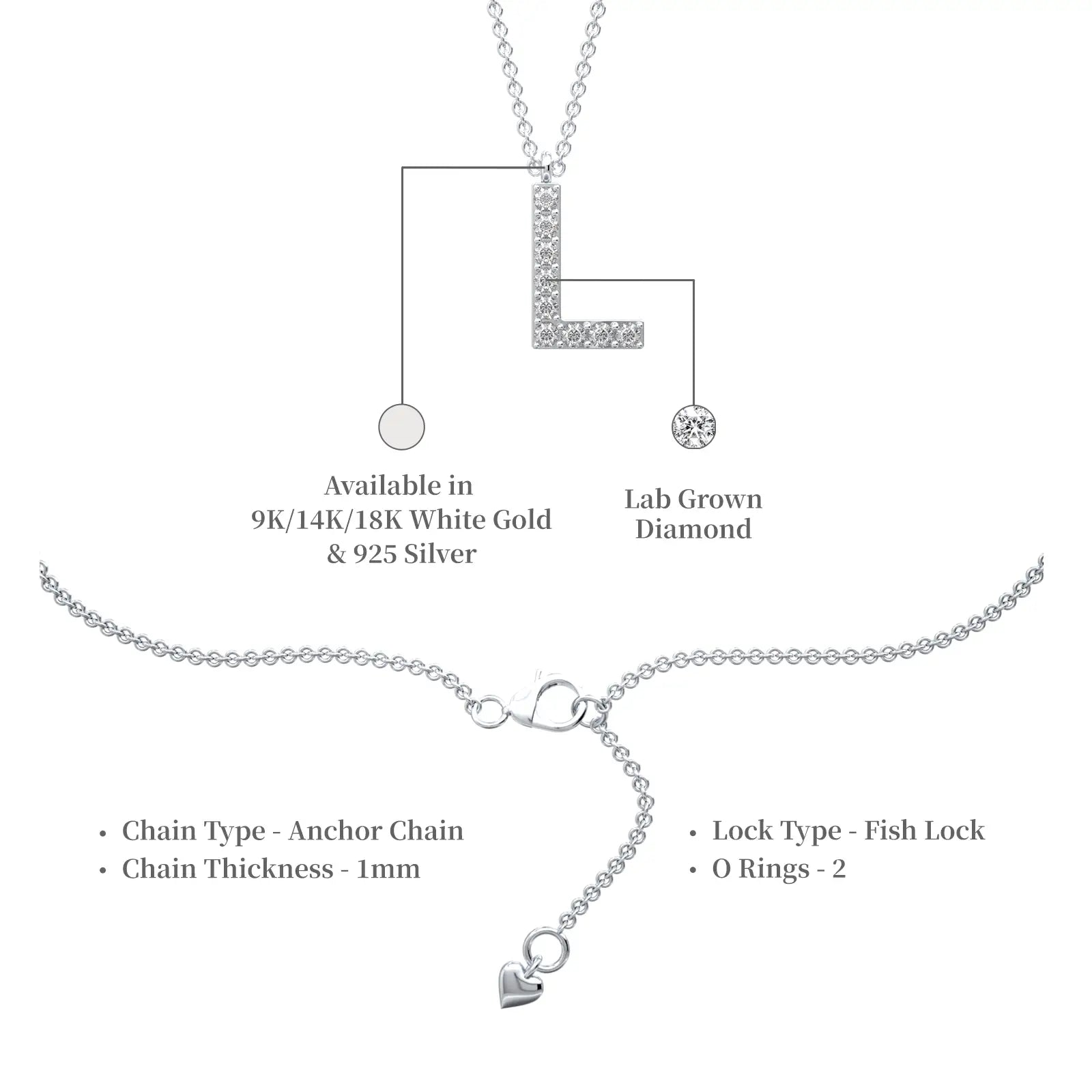 Descriptive image of Stylish custom diamond l initial necklace 