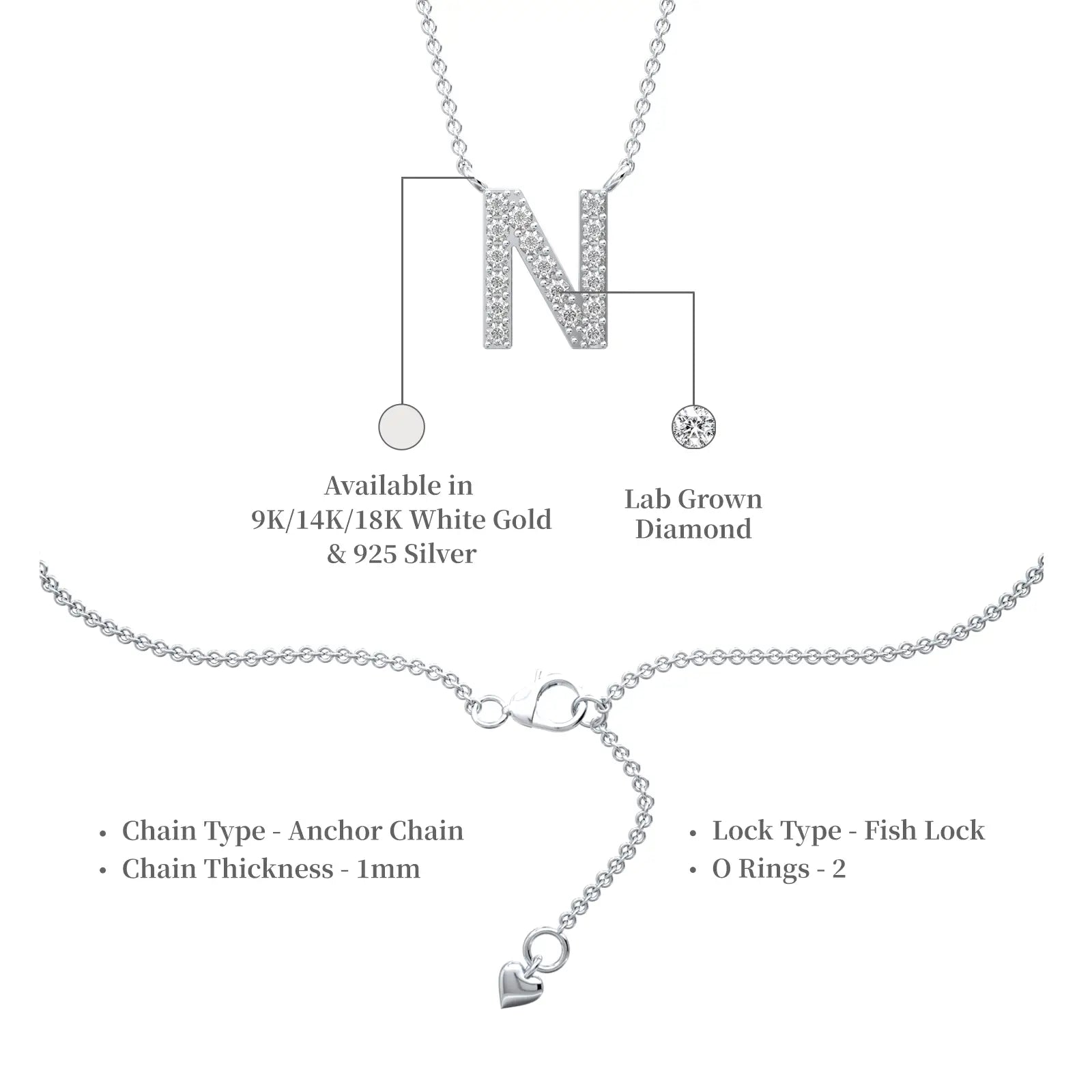 Descriptive image of trending petite n initial diamond necklace