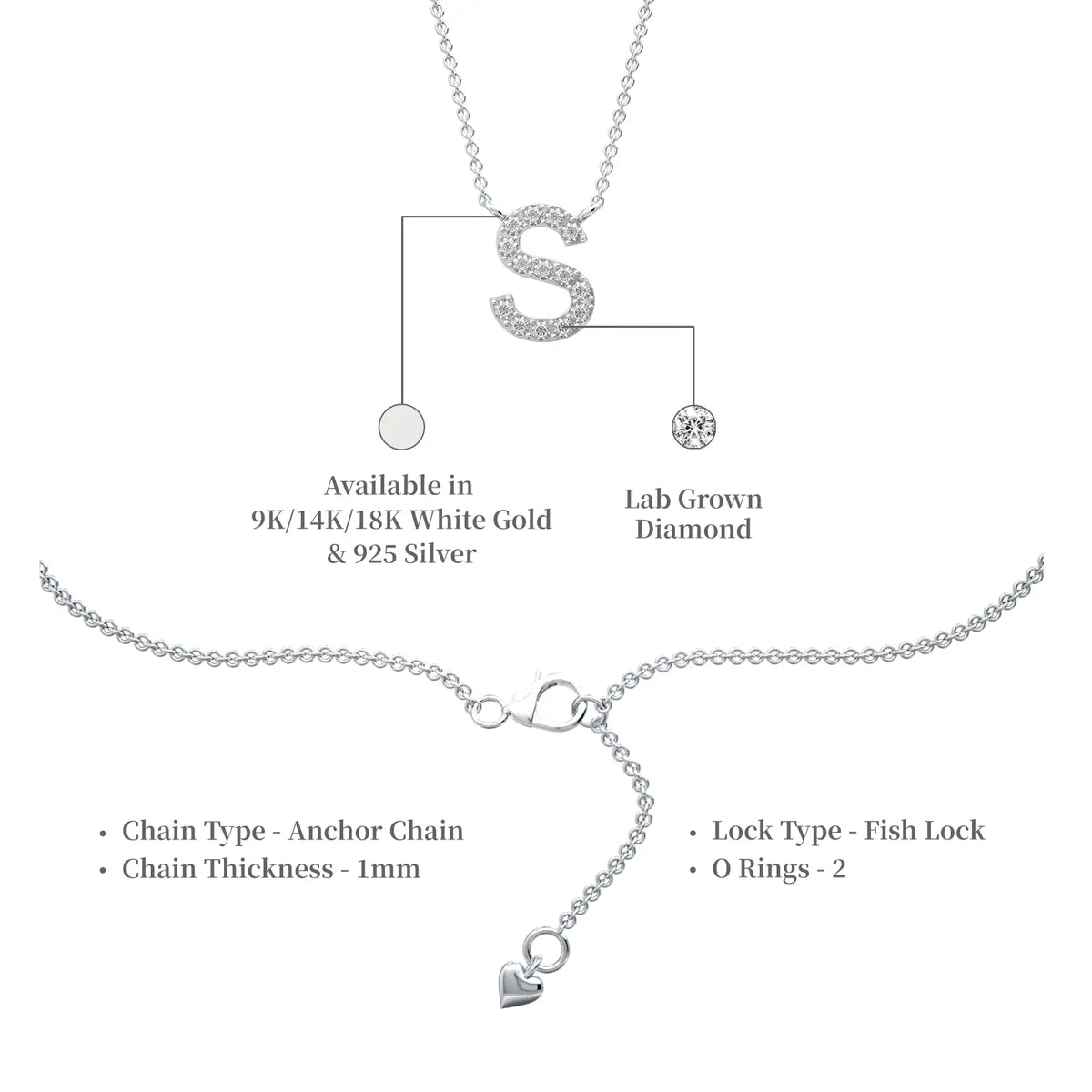 Descriptive image of initial s diamond necklace valentine gift 